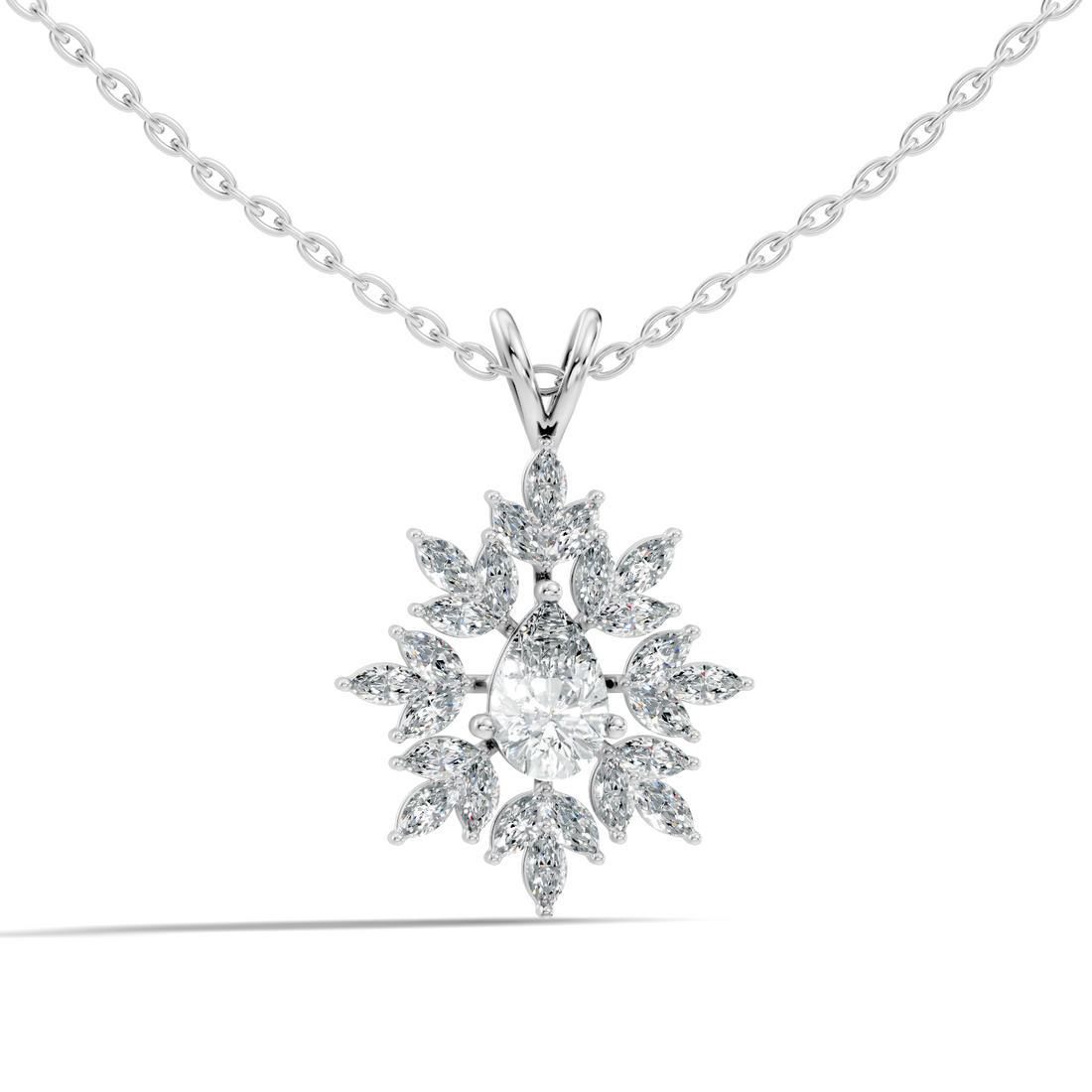 Pear & Marquise Diamond Starburst Medallion Solitaire Pendant