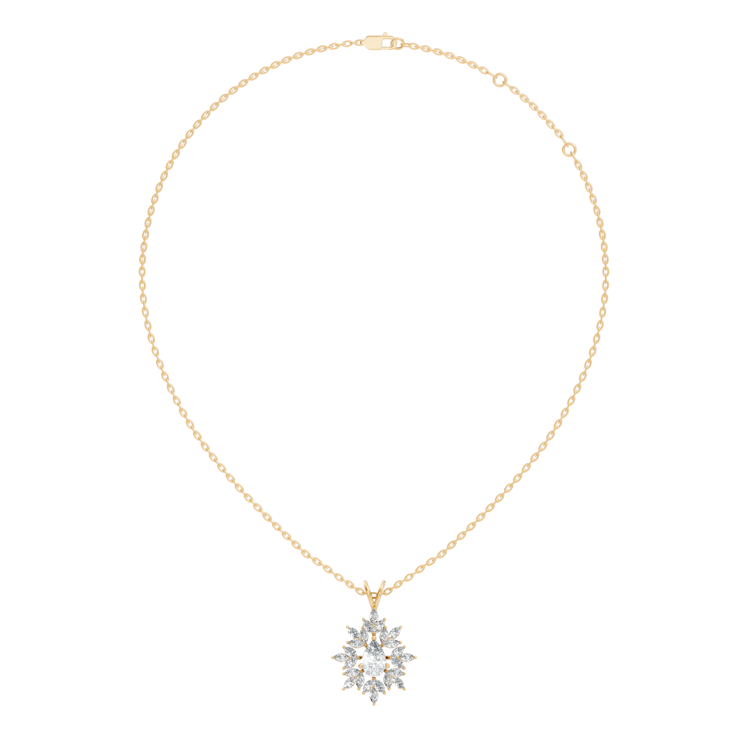 Pear & Marquise Diamond Starburst Medallion Solitaire Pendant