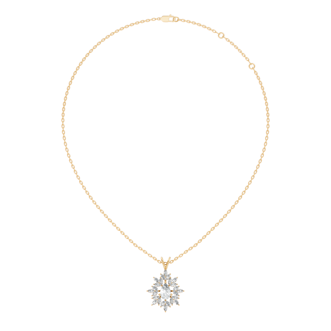 Pear & Marquise Diamond Starburst Medallion Solitaire Pendant