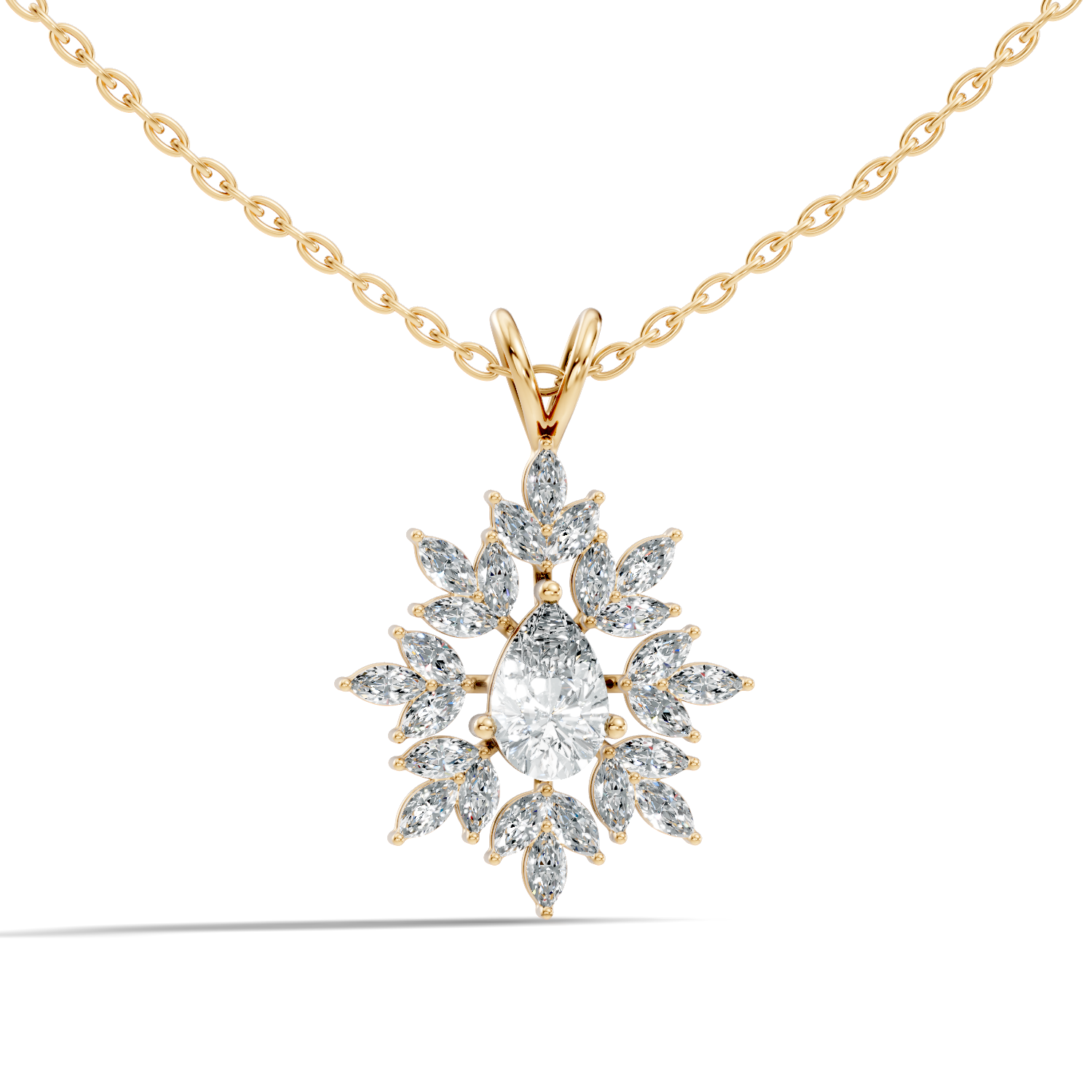 Pear & Marquise Diamond Starburst Medallion Solitaire Pendant