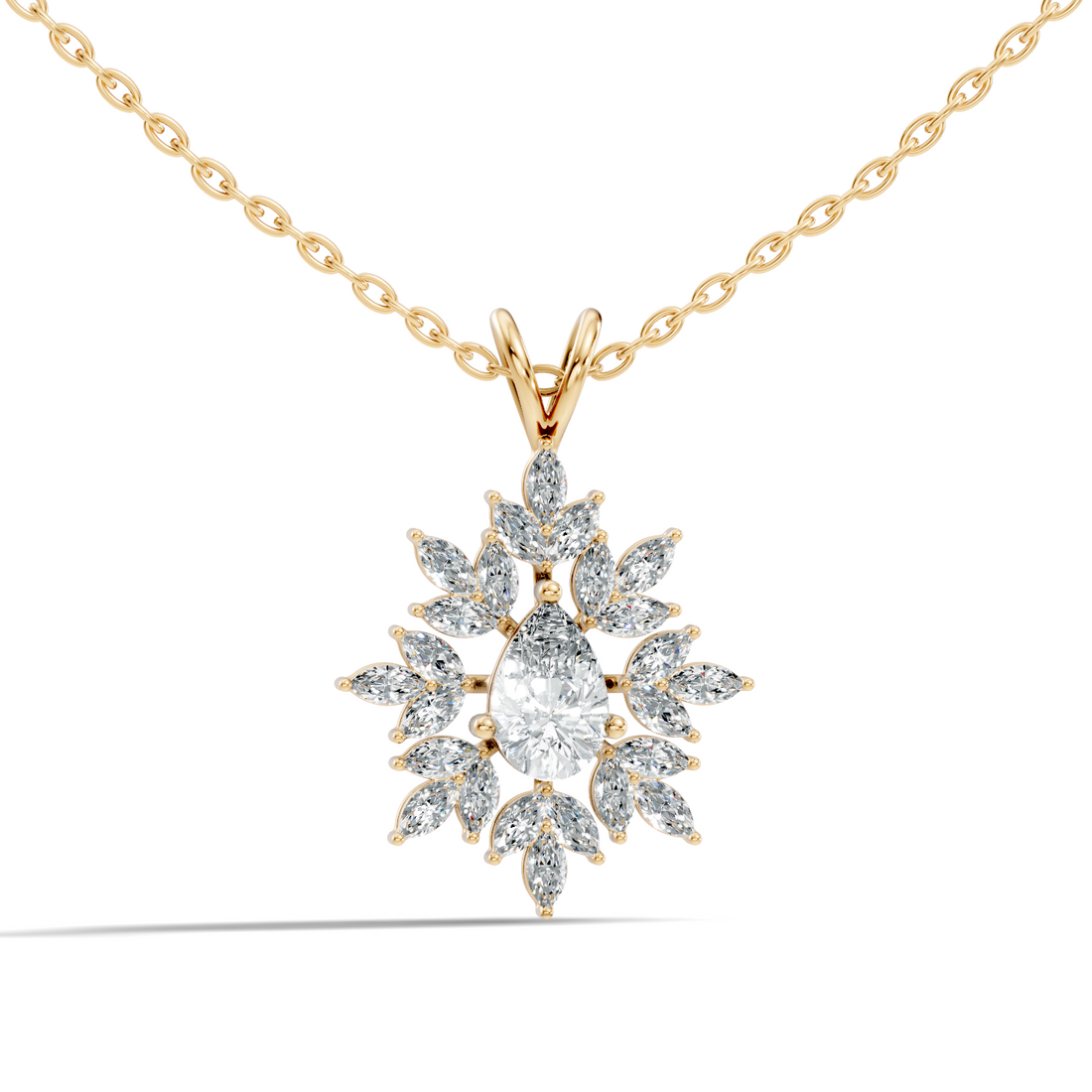 Pear & Marquise Diamond Starburst Medallion Solitaire Pendant