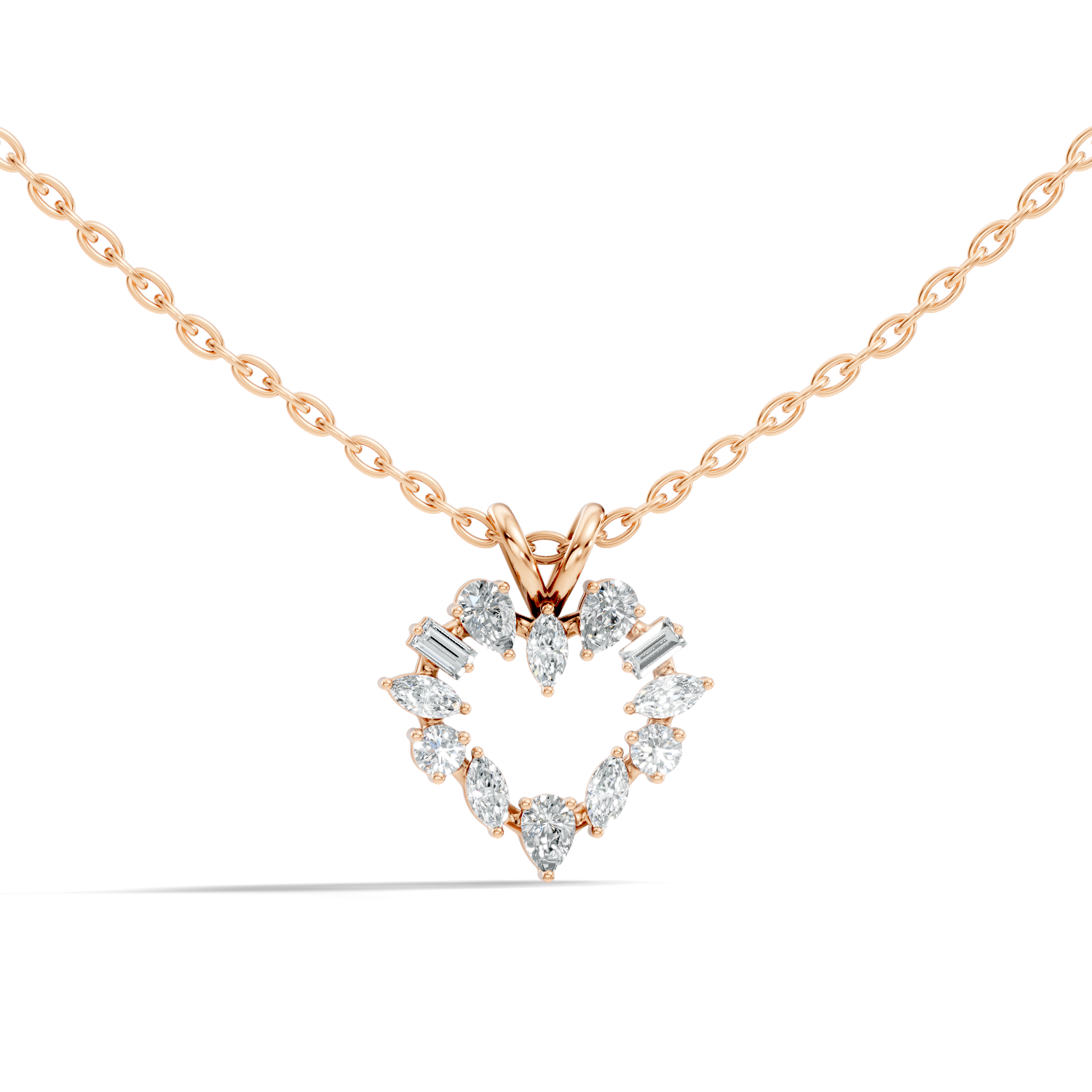 Openwork Multi-Shape Diamond Heart Wreath Pendant