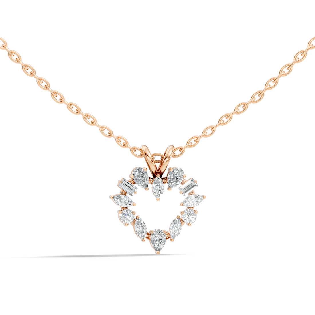Openwork Multi-Shape Diamond Heart Wreath Pendant
