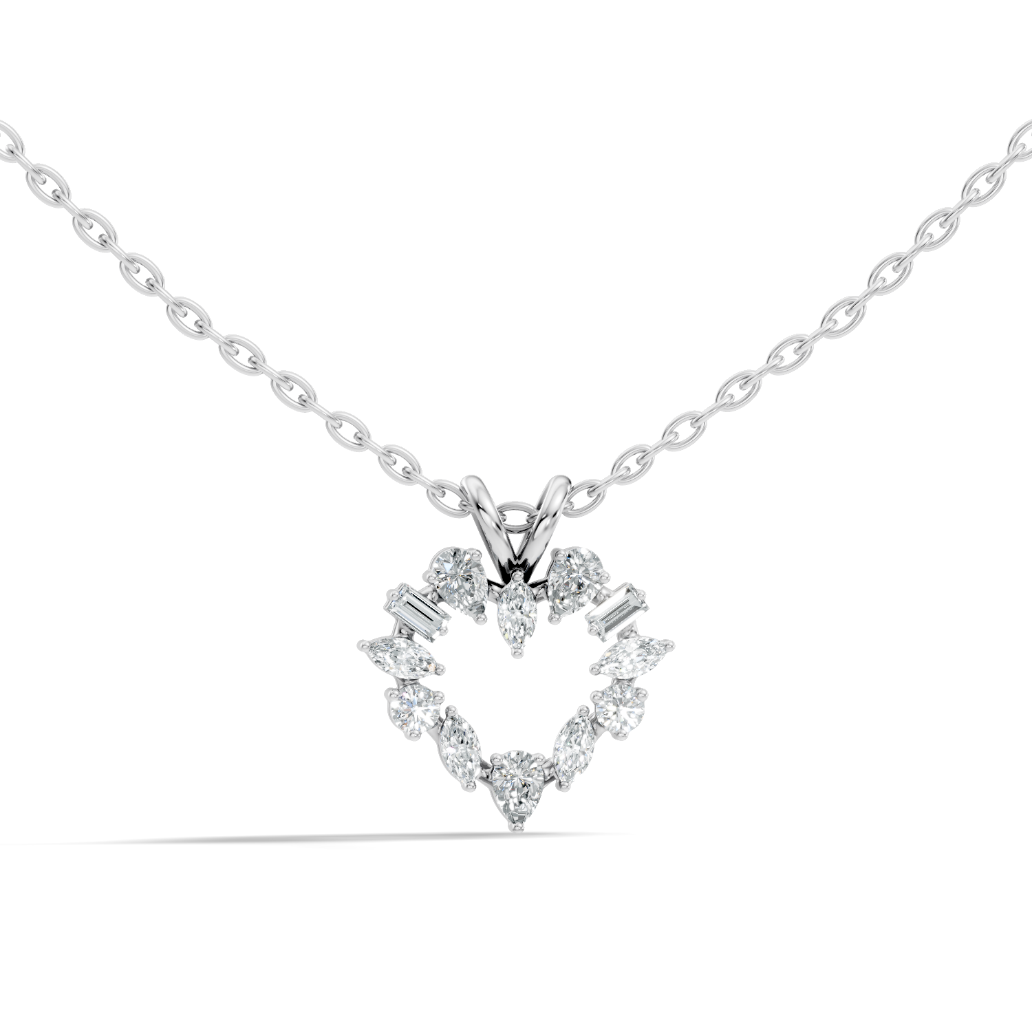 Openwork Multi-Shape Diamond Heart Wreath Pendant