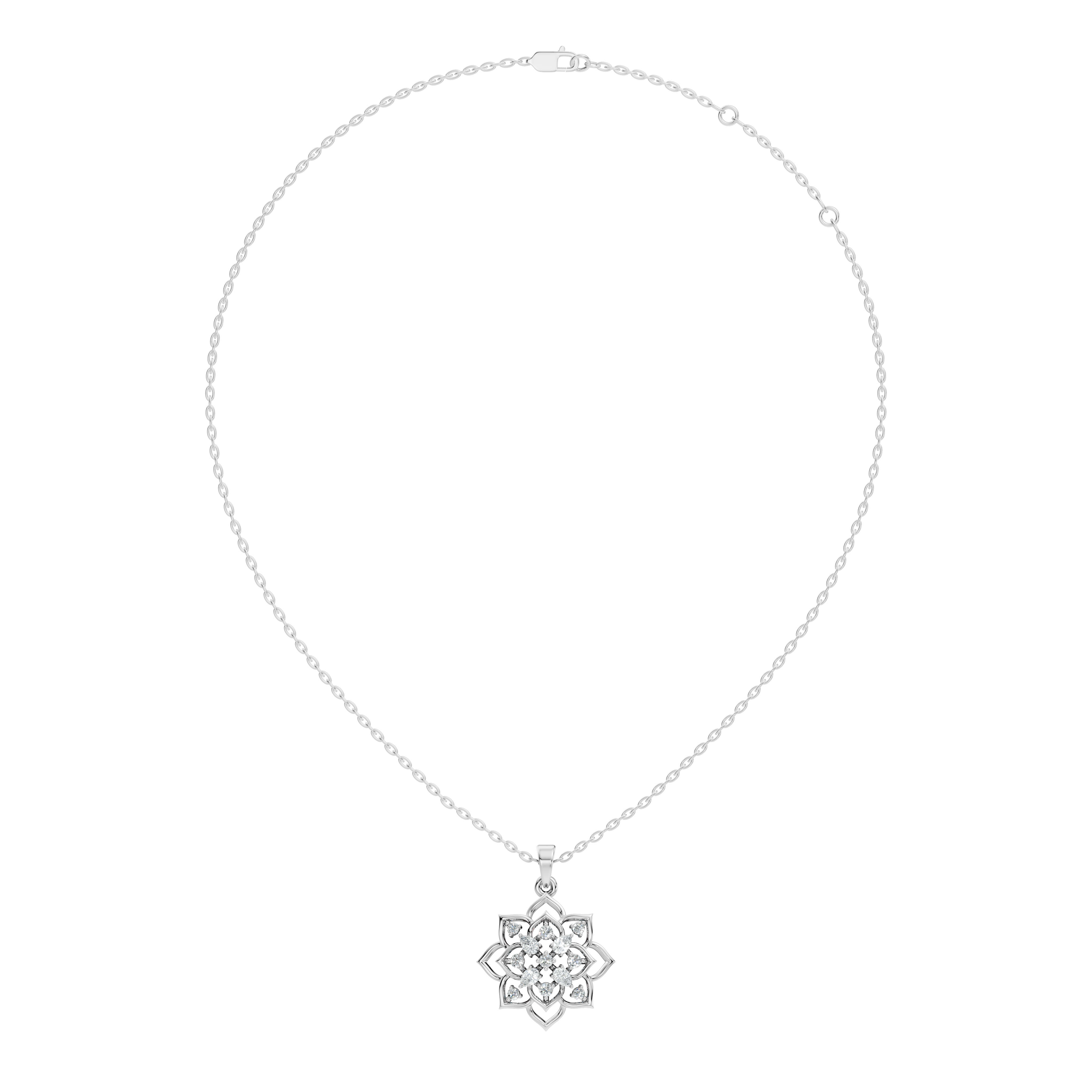 Floral Lotus Mandala Diamond Medallion Pendant