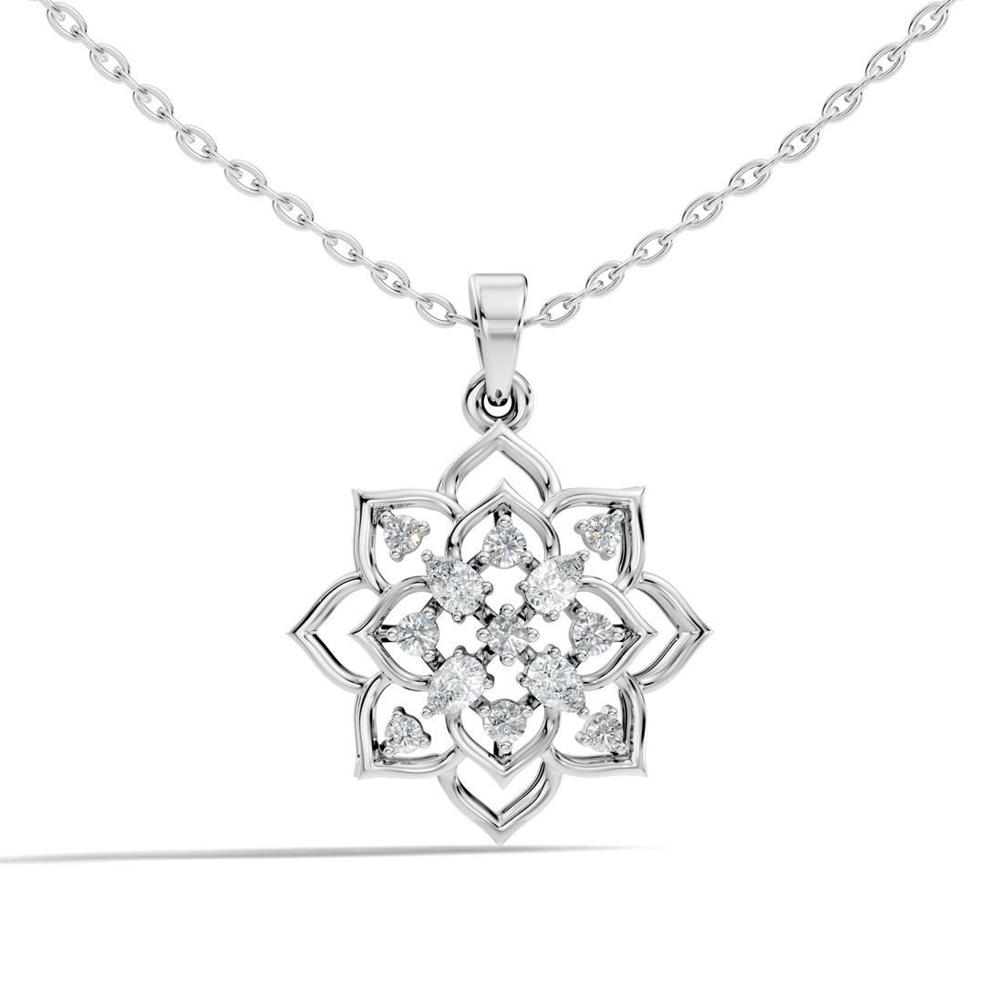Floral Lotus Mandala Diamond Medallion Pendant