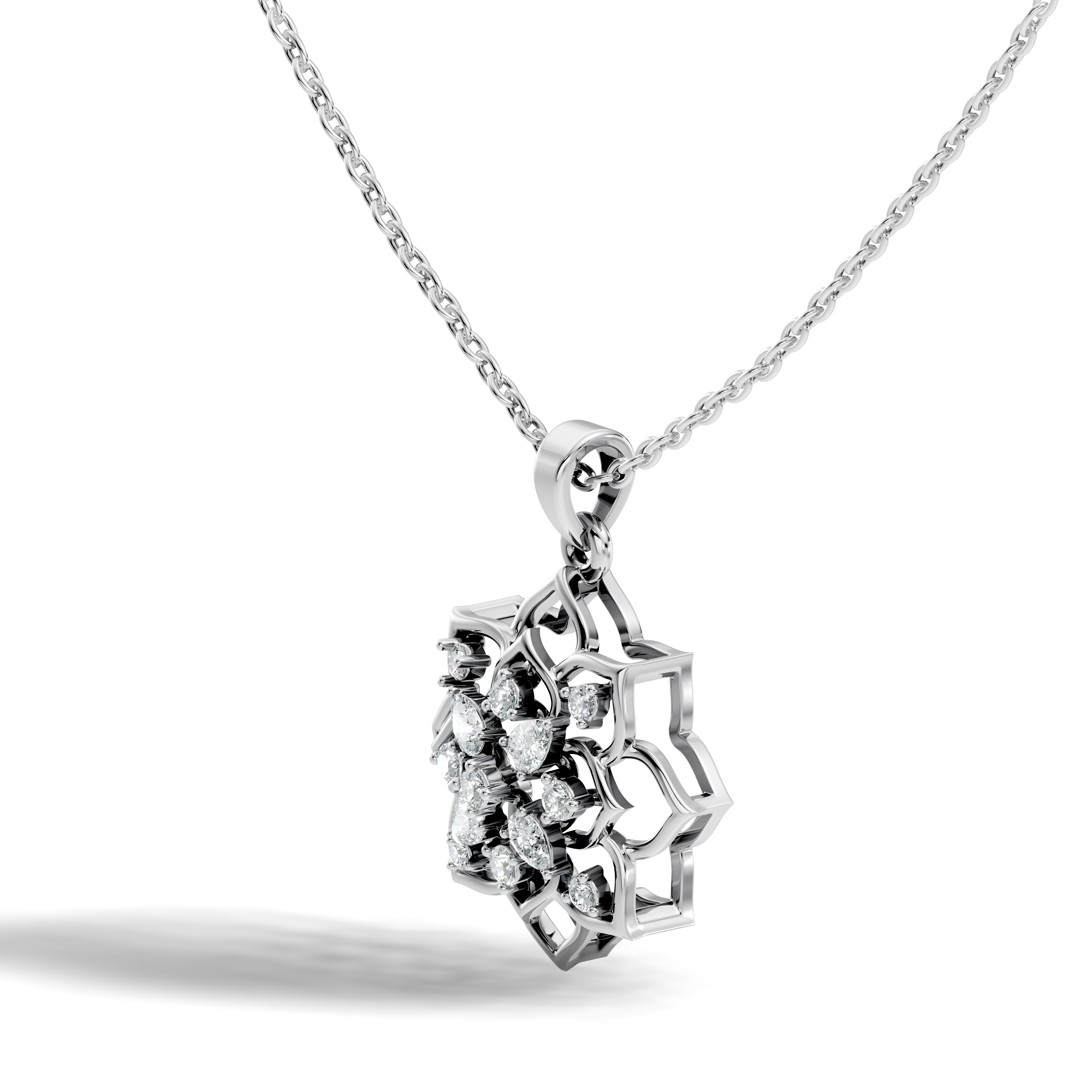 Floral Lotus Mandala Diamond Medallion Pendant