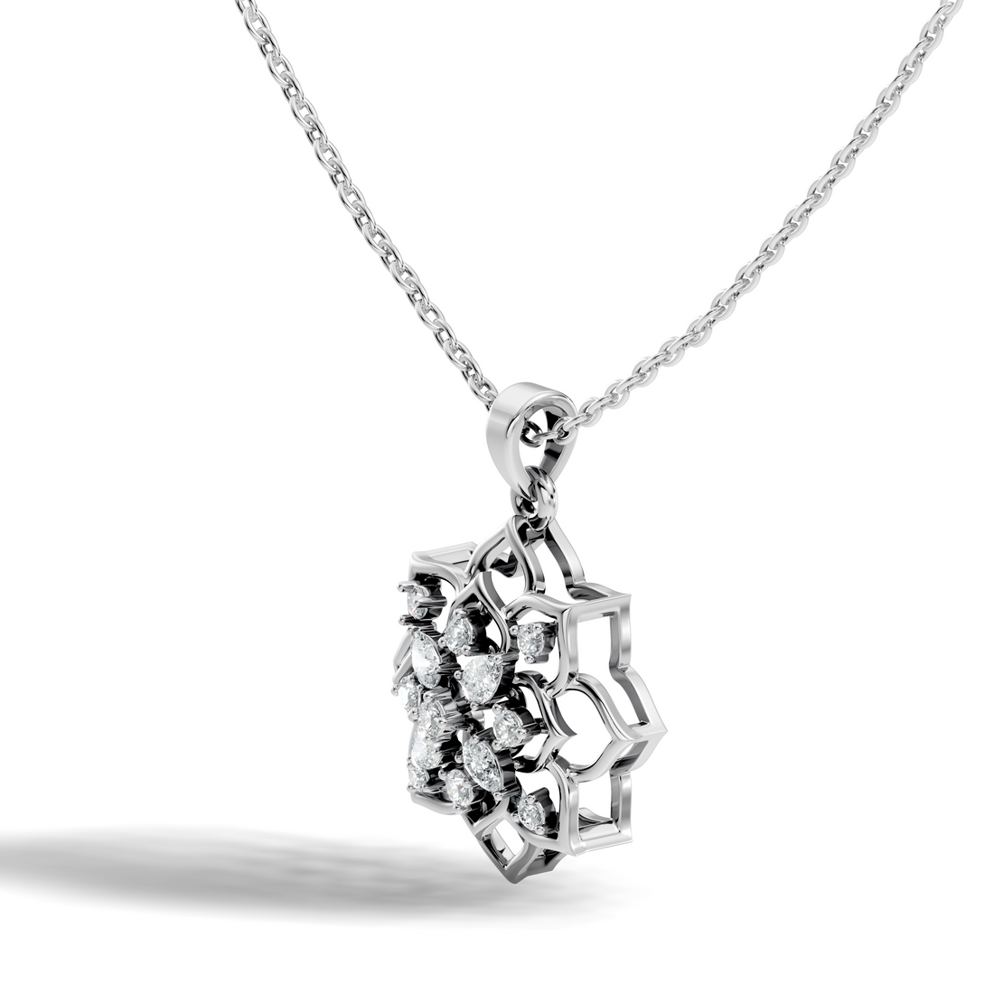 Floral Lotus Mandala Diamond Medallion Pendant