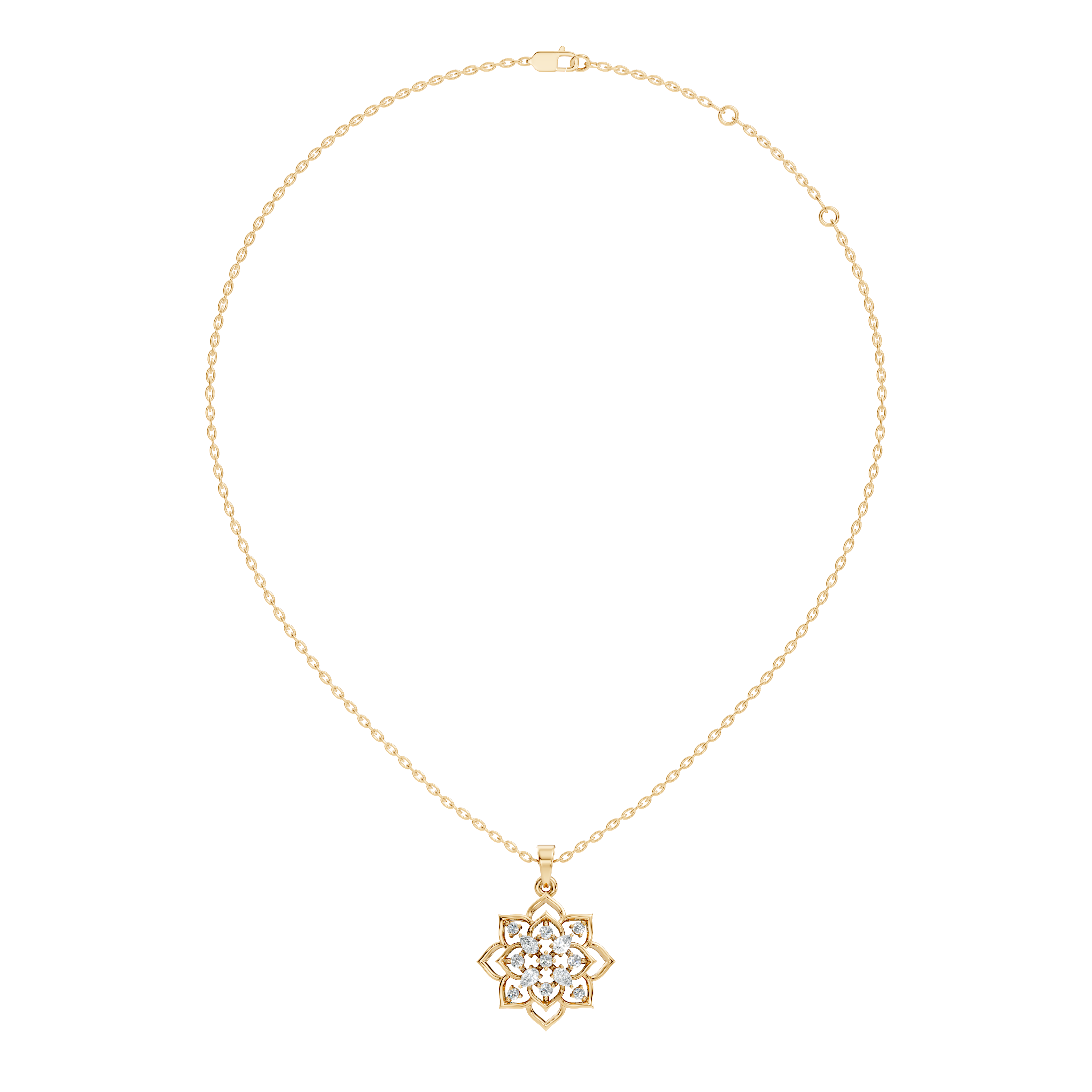 Floral Lotus Mandala Diamond Medallion Pendant