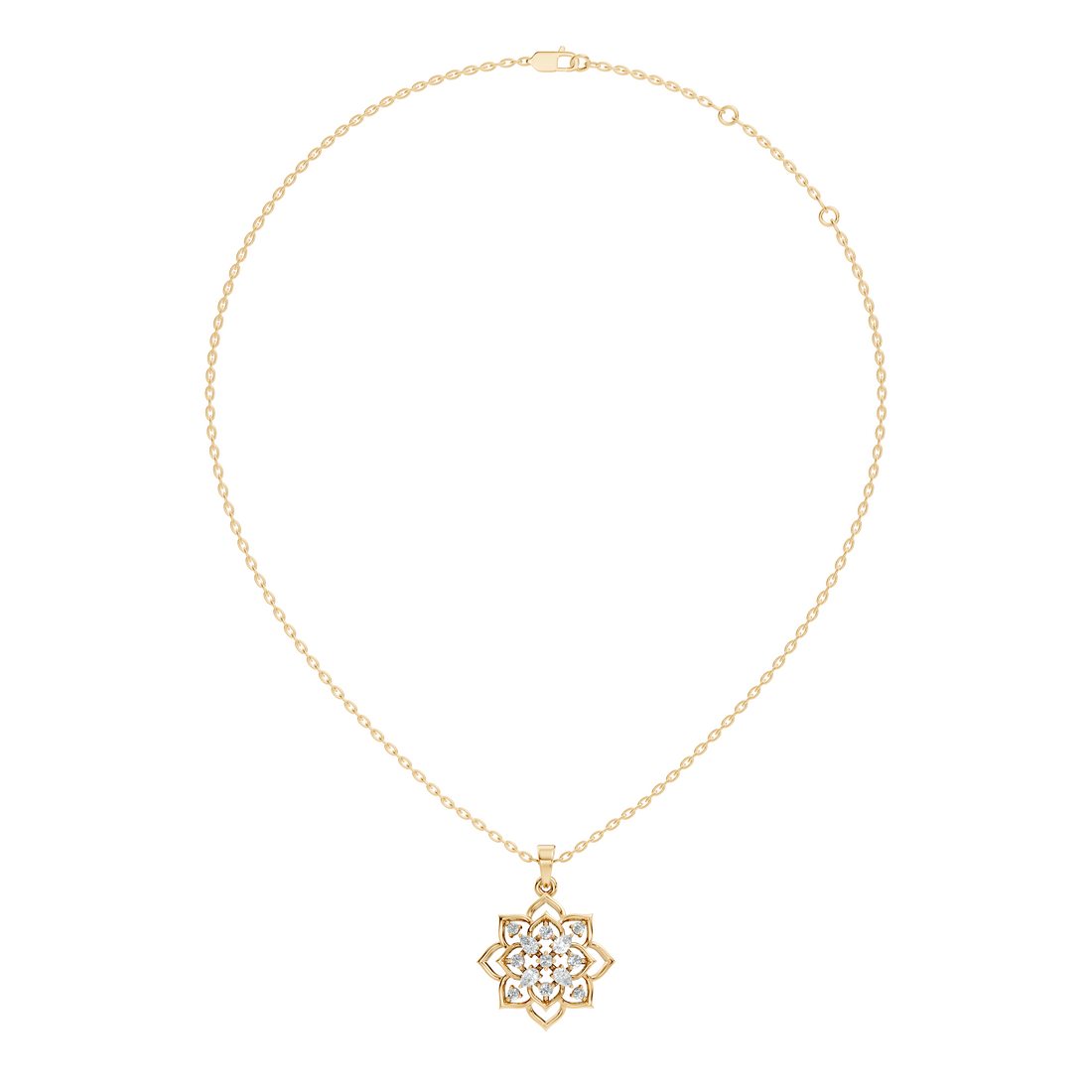 Floral Lotus Mandala Diamond Medallion Pendant
