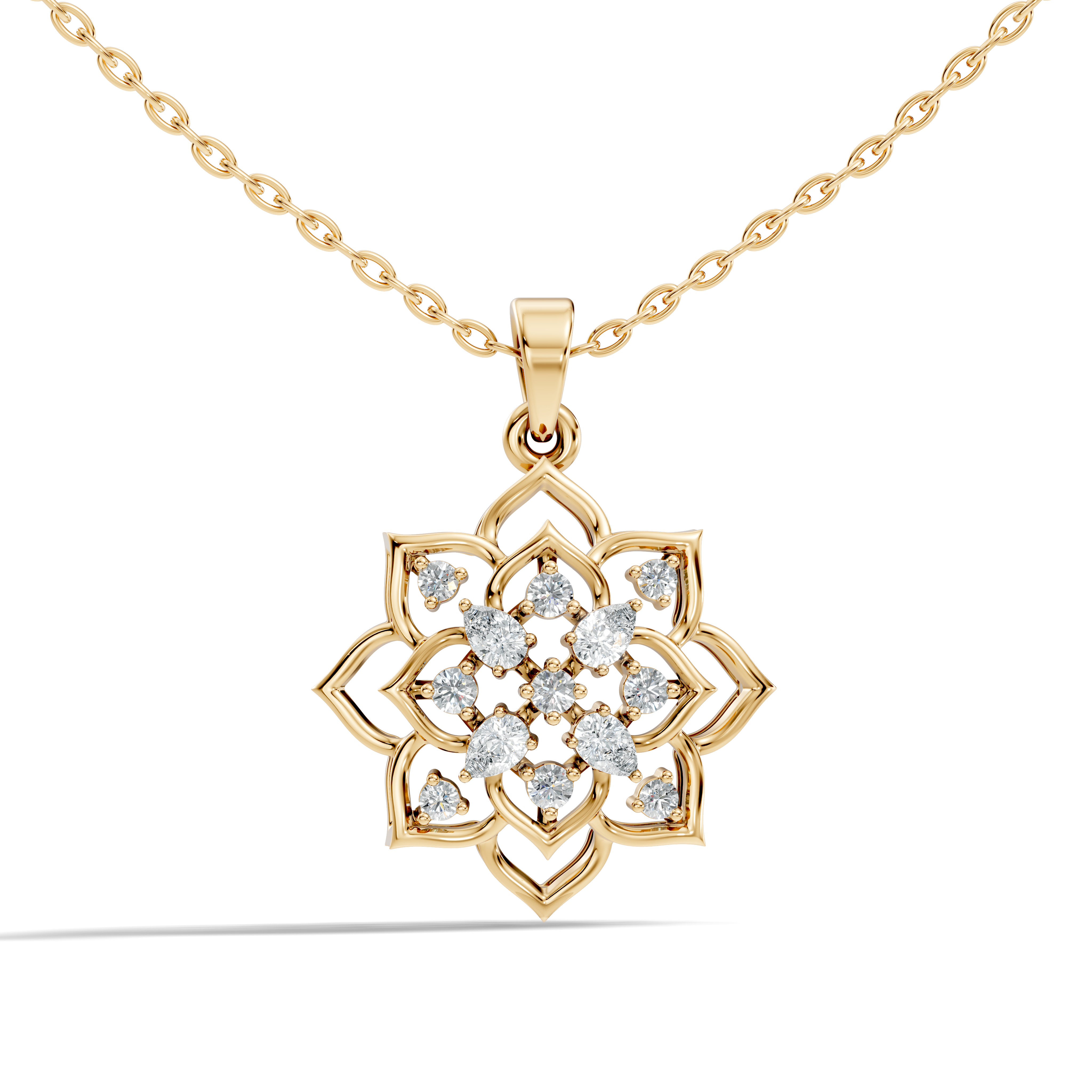 Floral Lotus Mandala Diamond Medallion Pendant