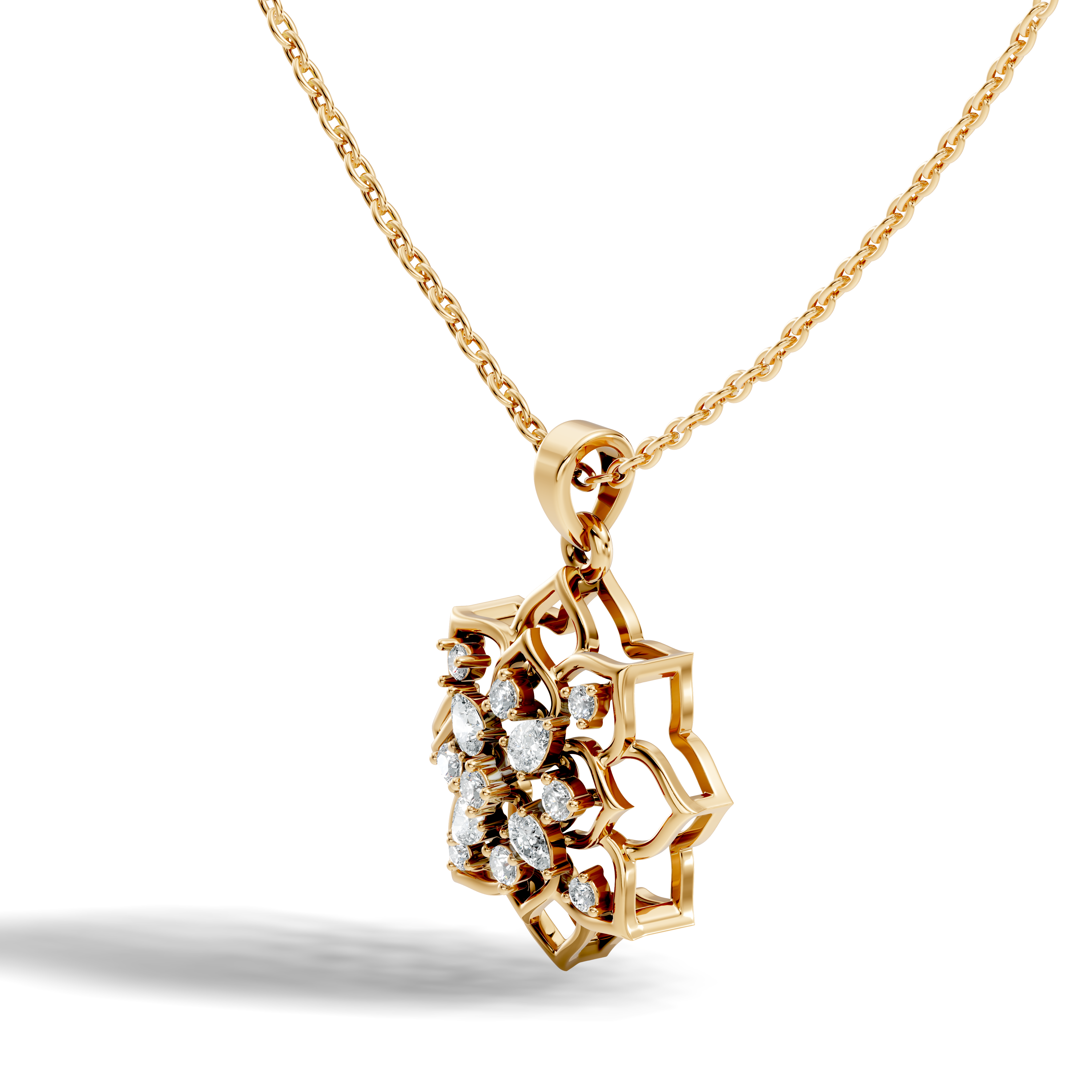 Floral Lotus Mandala Diamond Medallion Pendant