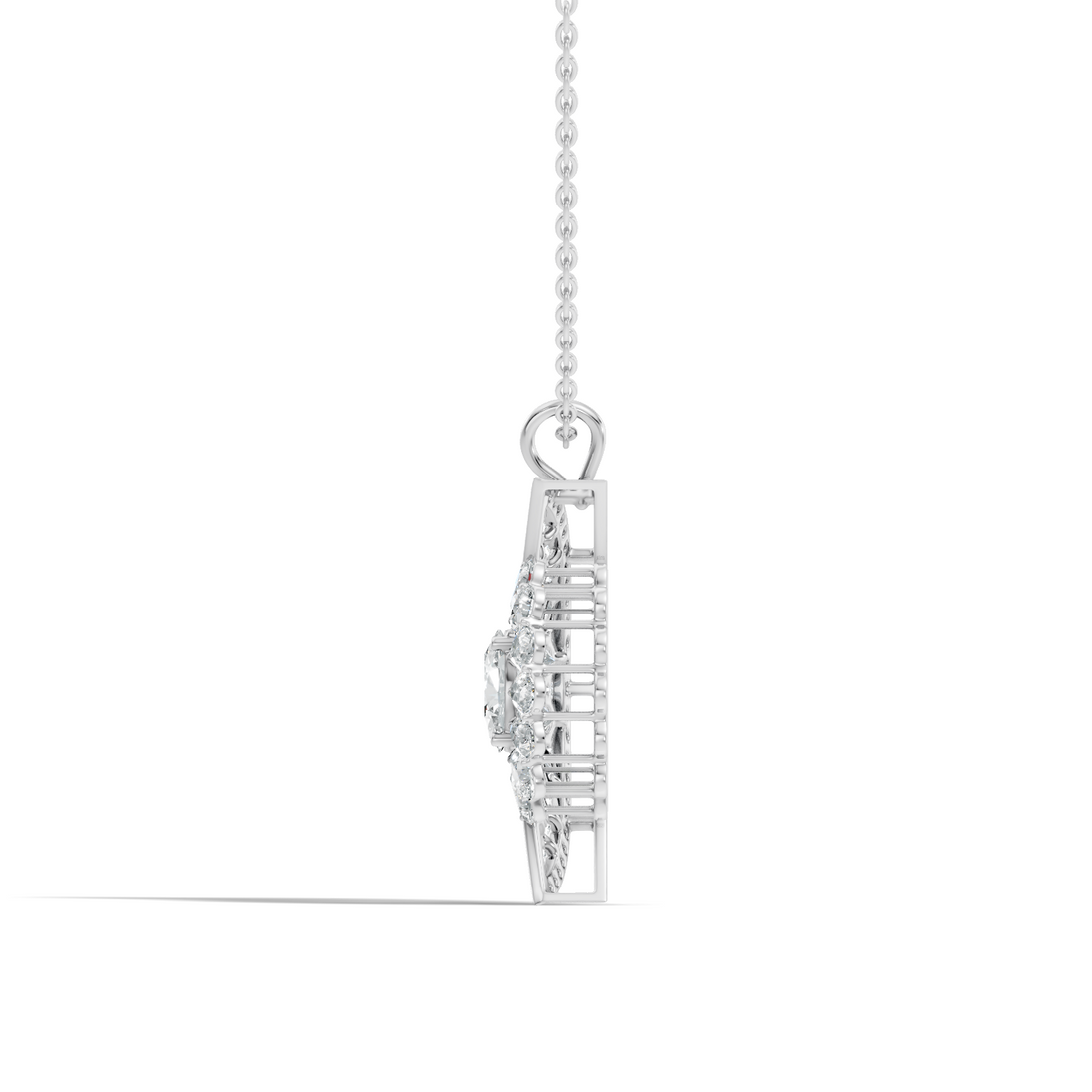 Oval Solitaire Celestial Crescent & Sunburst Diamond Statement Pendant