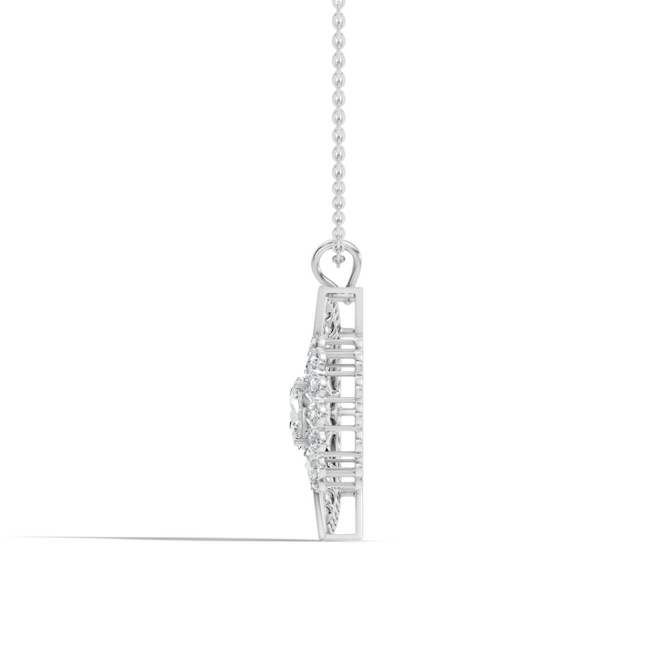 Oval Solitaire Celestial Crescent & Sunburst Diamond Statement Pendant