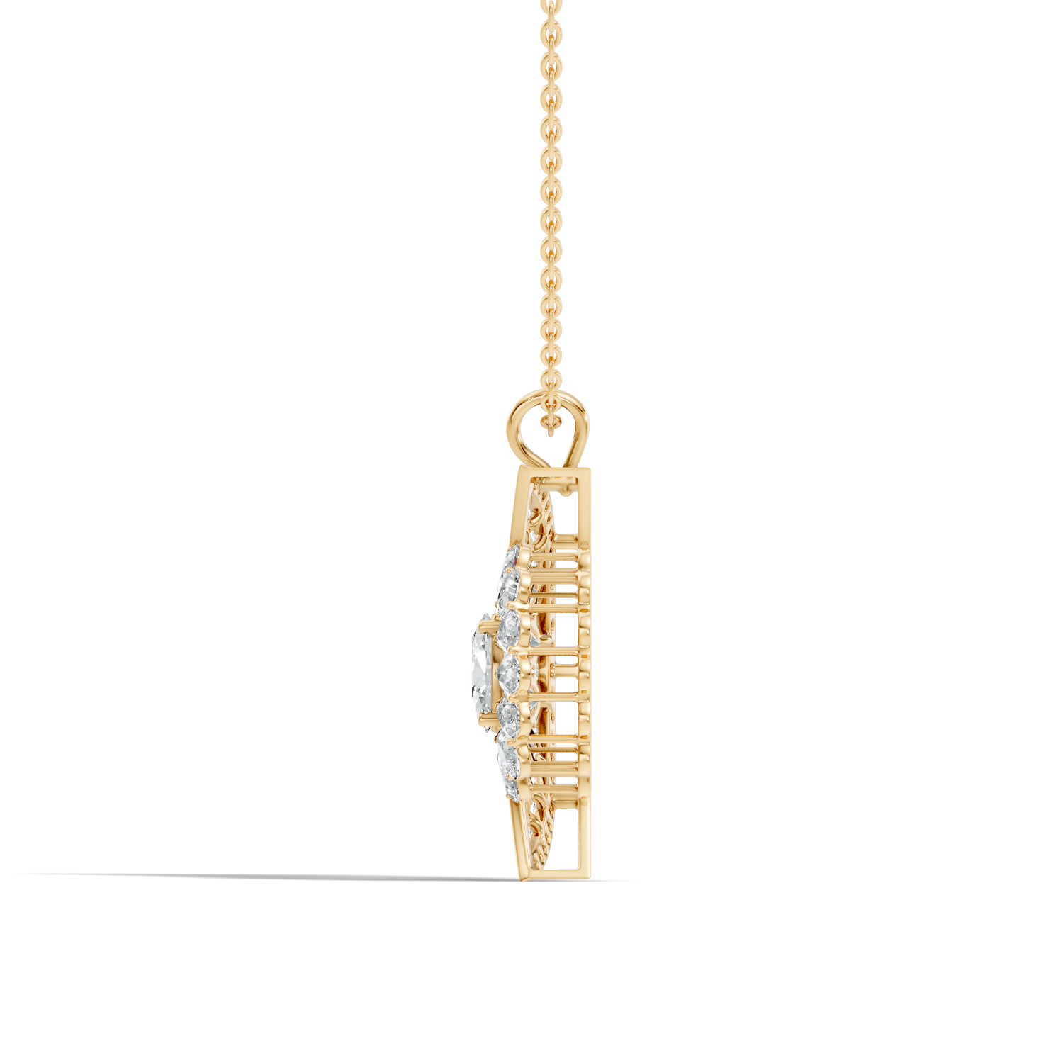 Oval Solitaire Celestial Crescent & Sunburst Diamond Statement Pendant