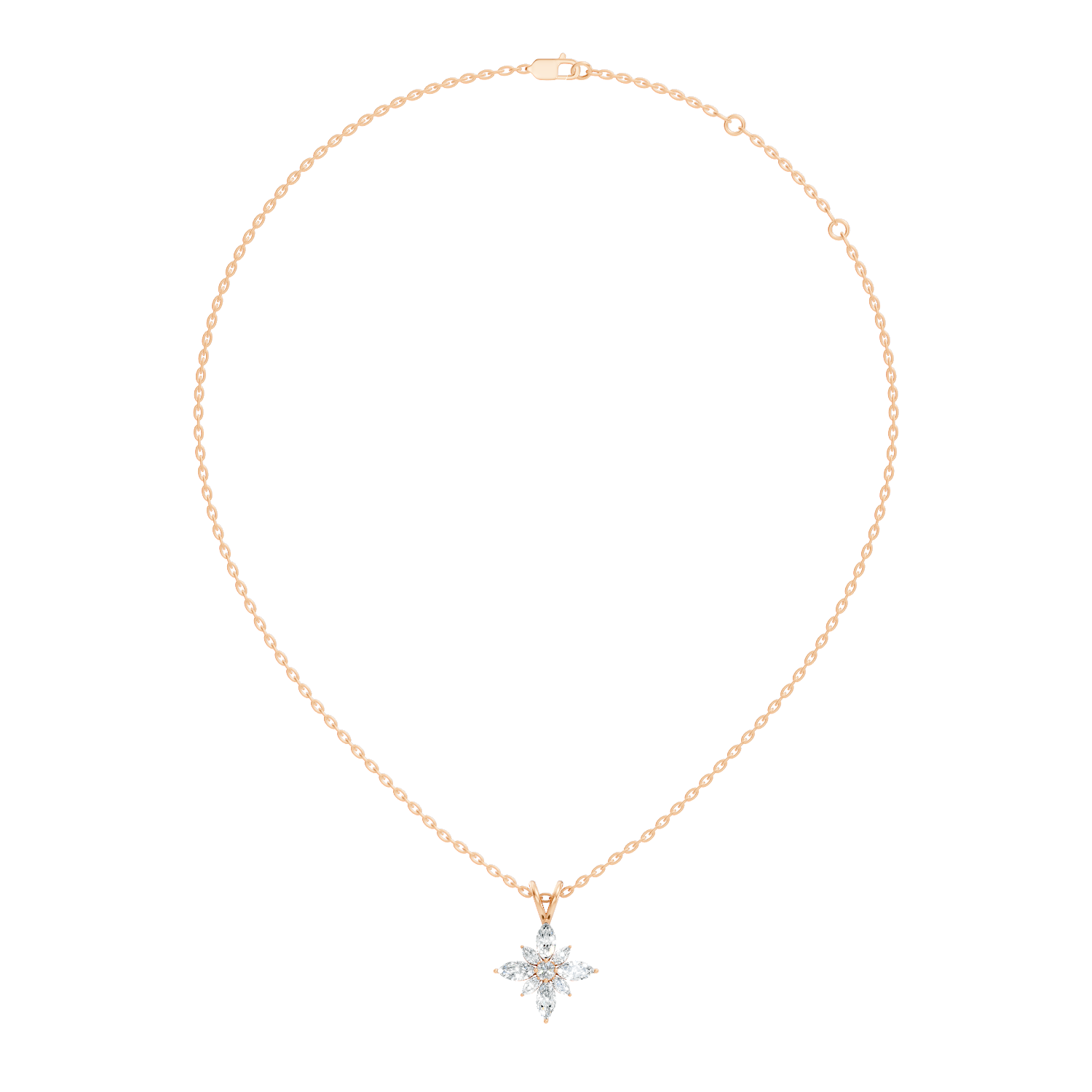Marquise & Round Diamond Starburst Floral Cluster Pendant