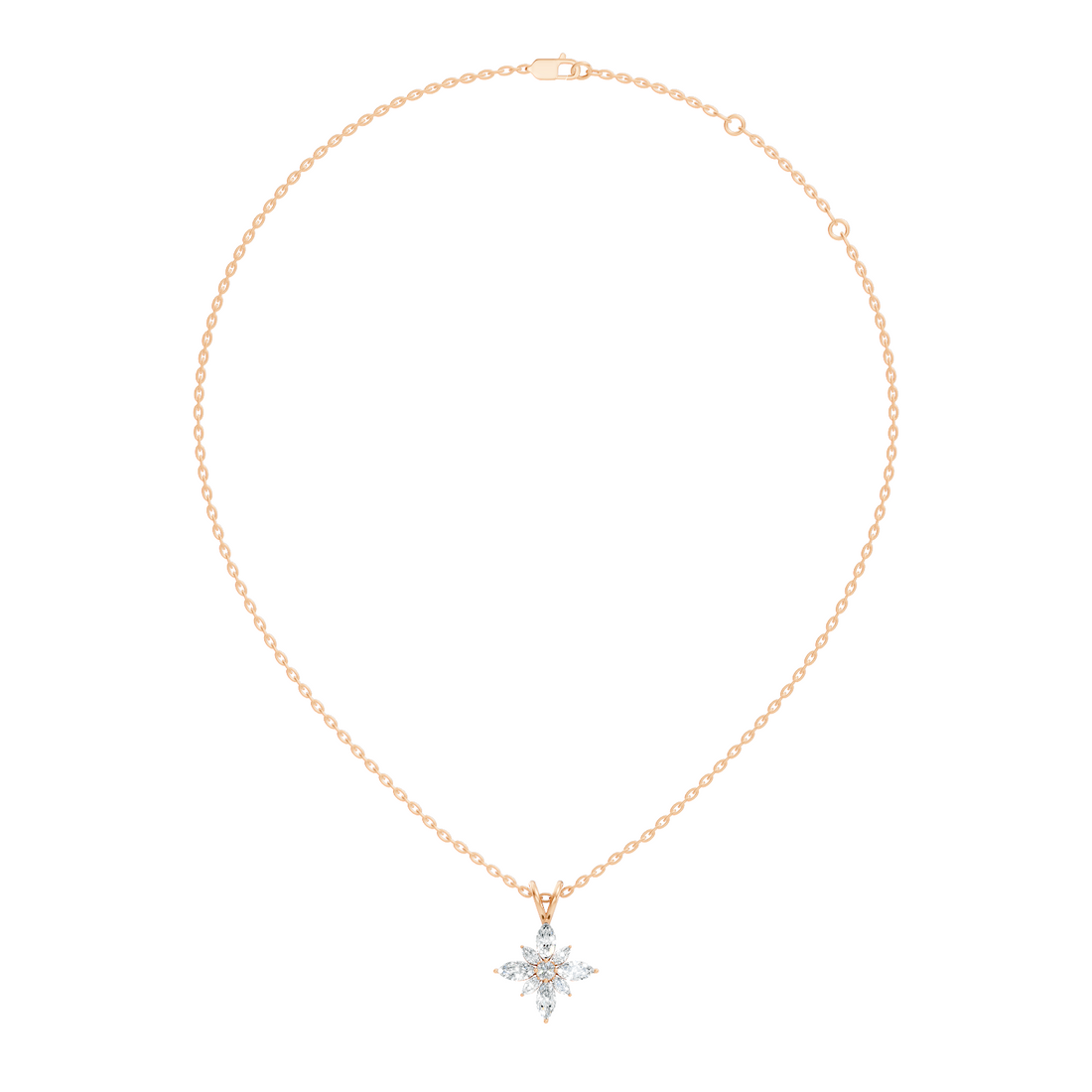 Marquise & Round Diamond Starburst Floral Cluster Pendant
