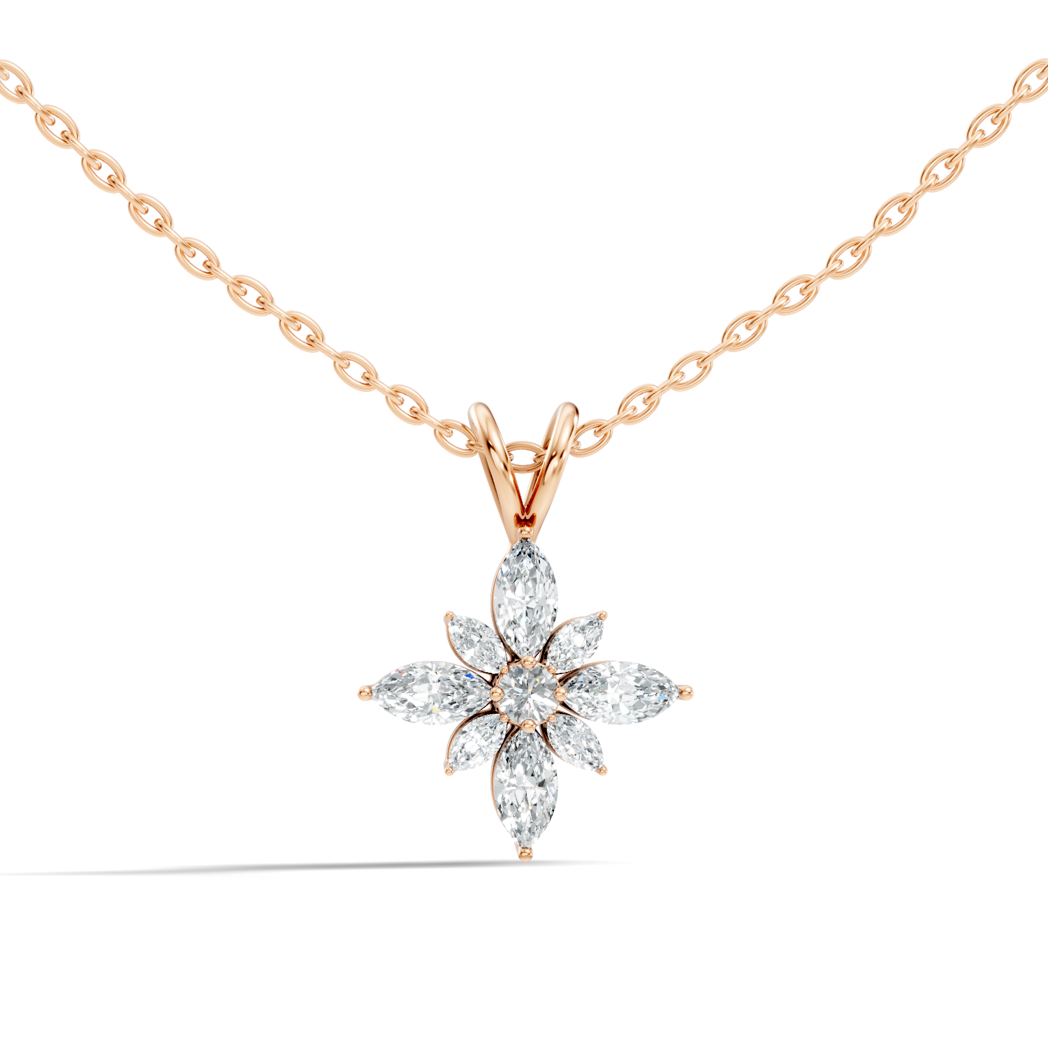 Marquise & Round Diamond Starburst Floral Cluster Pendant