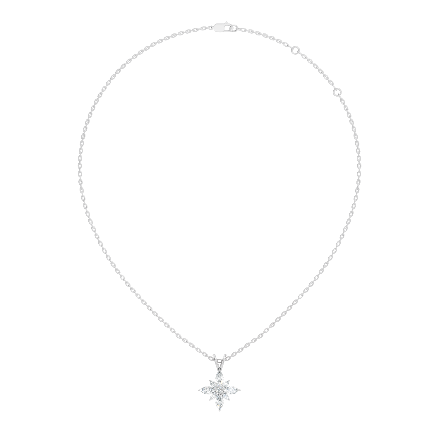 Marquise & Round Diamond Starburst Floral Cluster Pendant