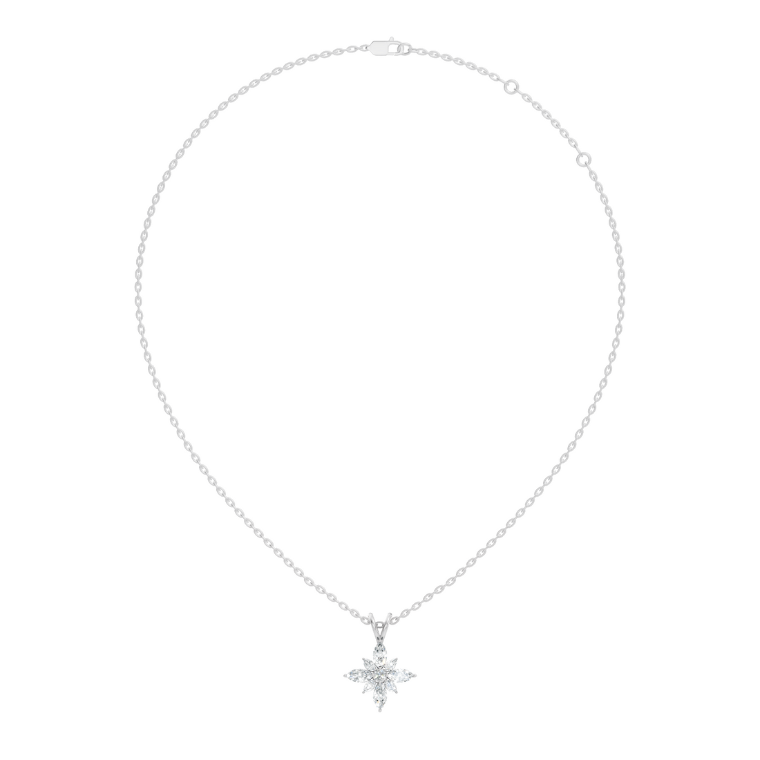 Marquise & Round Diamond Starburst Floral Cluster Pendant