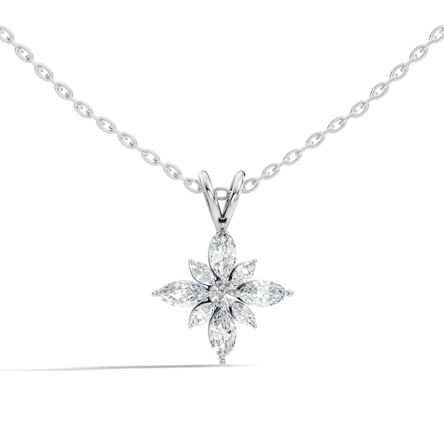 Marquise & Round Diamond Starburst Floral Cluster Pendant