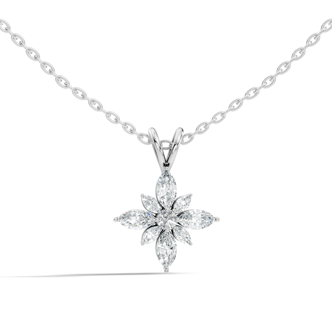 Marquise & Round Diamond Starburst Floral Cluster Pendant