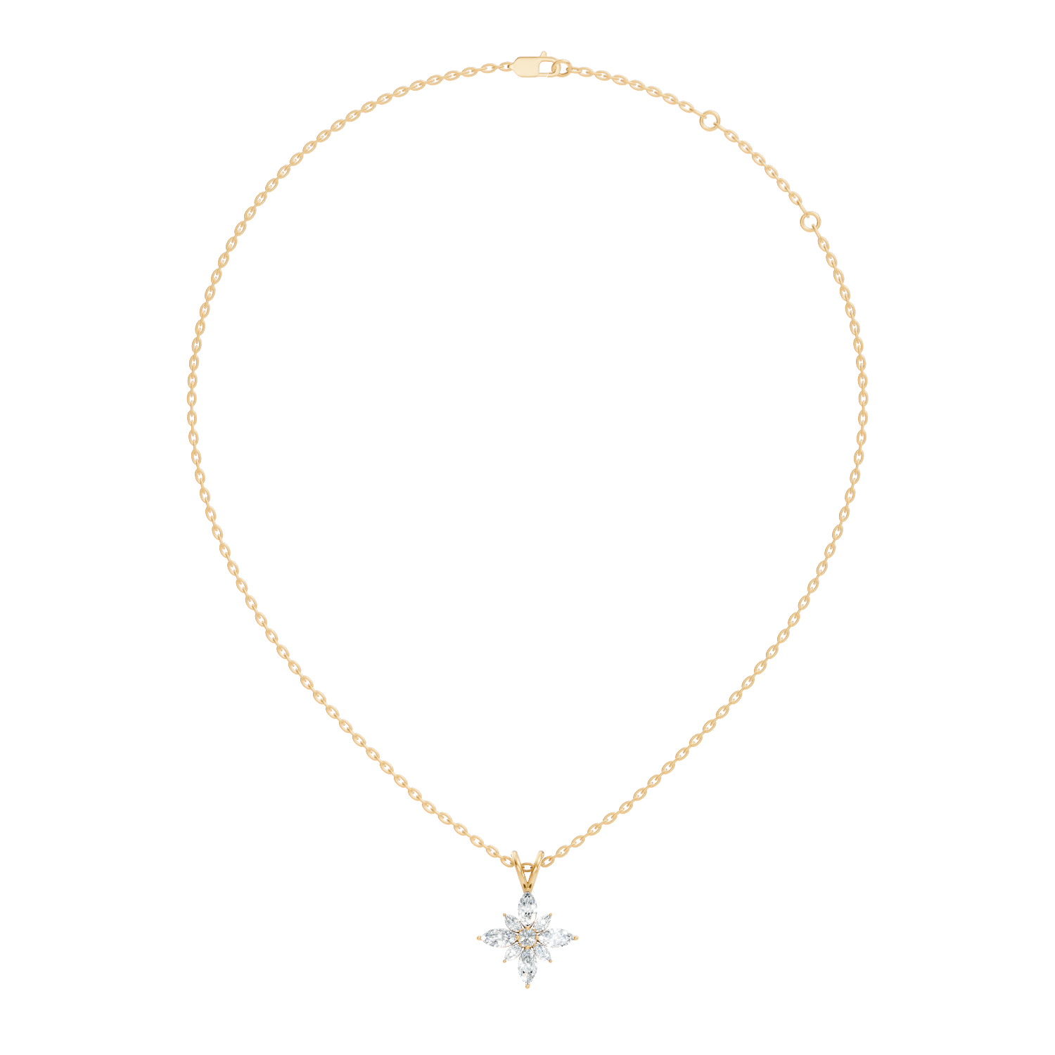 Marquise & Round Diamond Starburst Floral Cluster Pendant