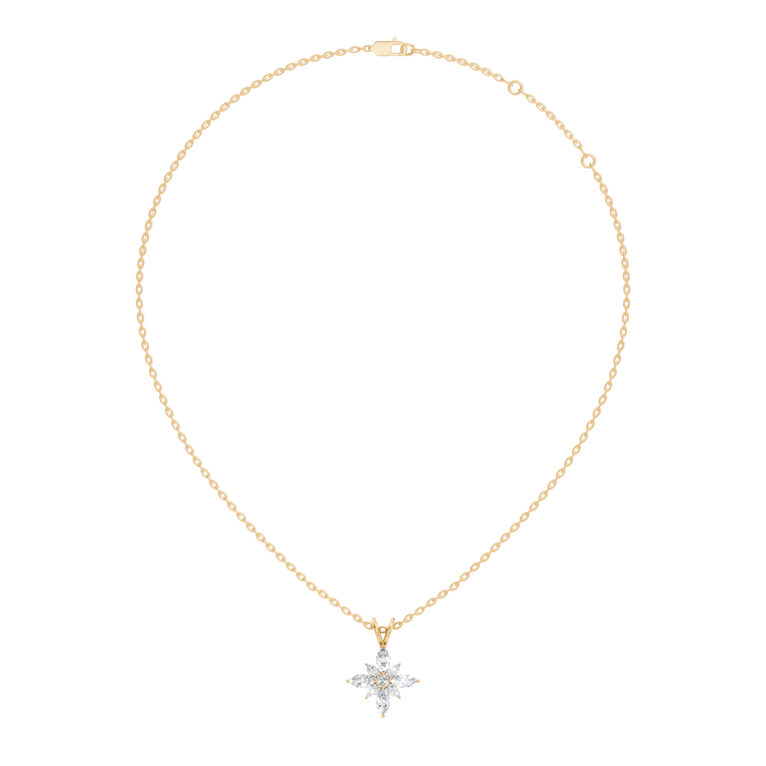 Marquise & Round Diamond Starburst Floral Cluster Pendant