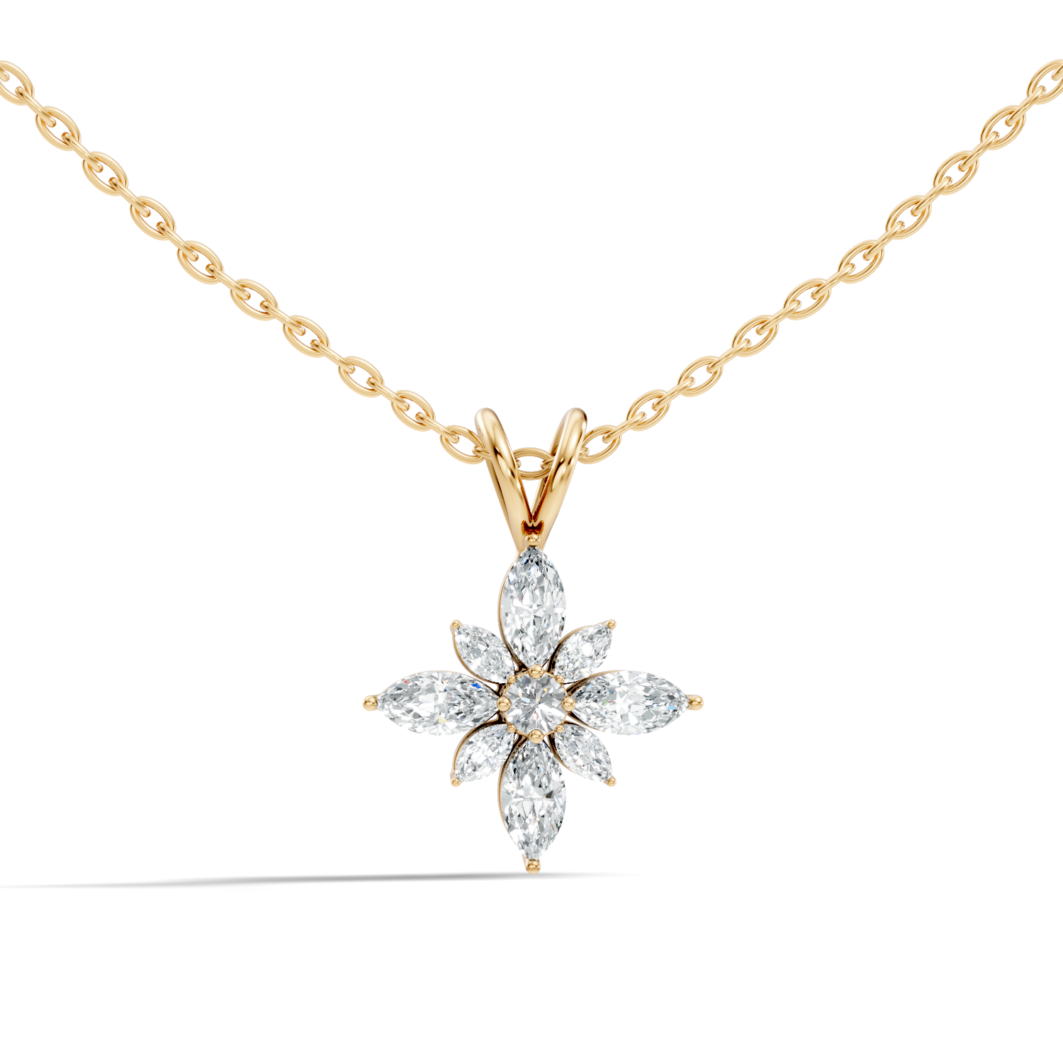 Marquise & Round Diamond Starburst Floral Cluster Pendant
