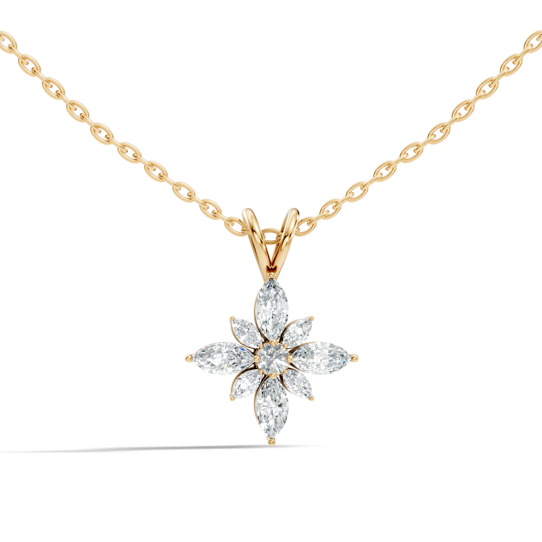 Marquise & Round Diamond Starburst Floral Cluster Pendant