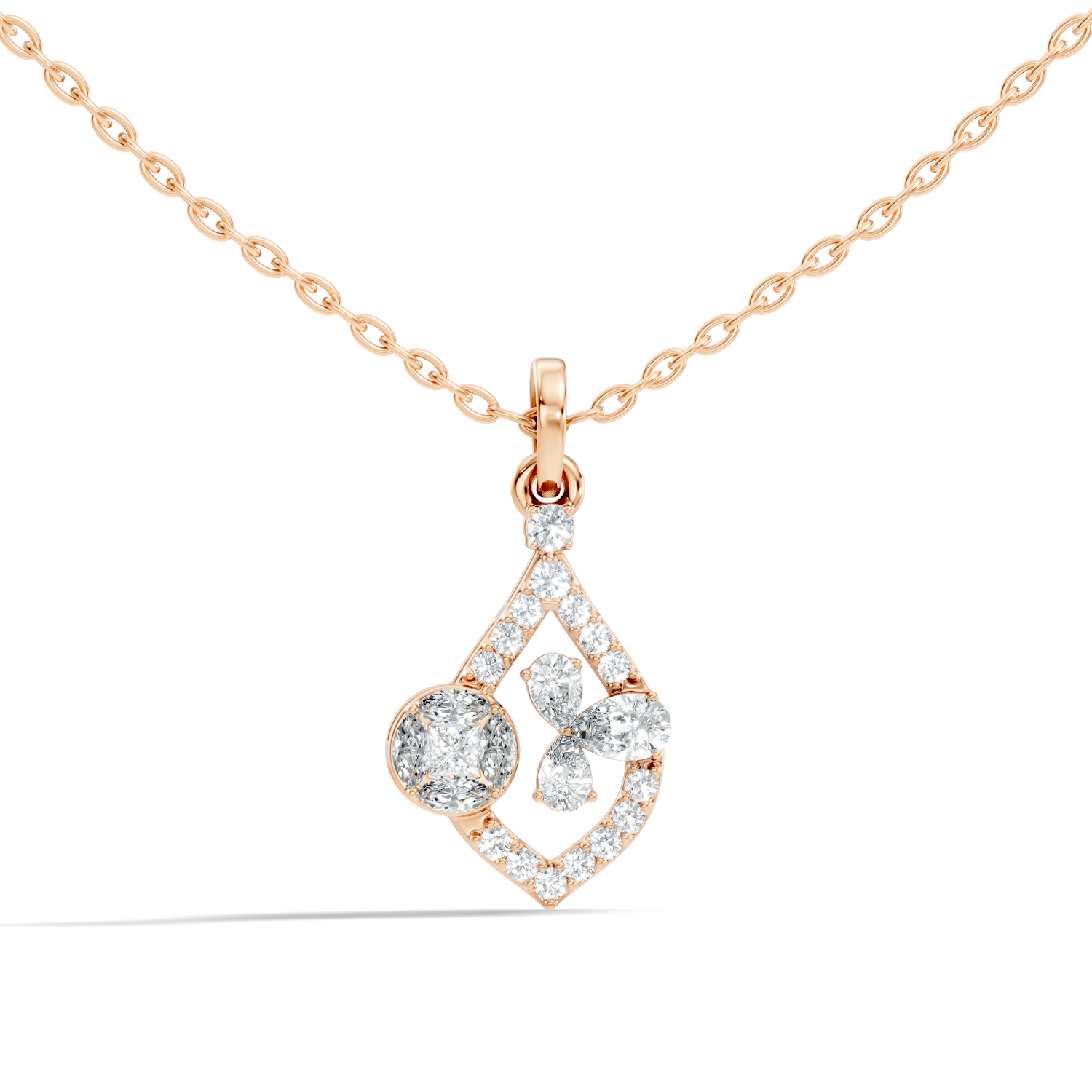 Diamond Teardrop Frame Butterfly & Illusory Solitaire Pendant