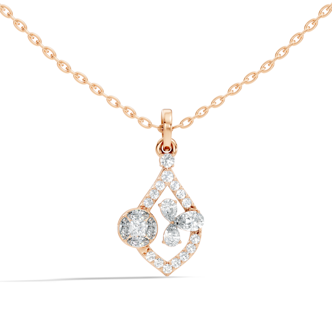 Diamond Teardrop Frame Butterfly & Illusory Solitaire Pendant