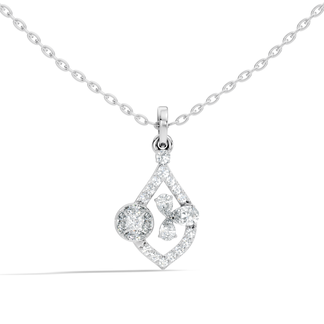 Diamond Teardrop Frame Butterfly & Illusory Solitaire Pendant