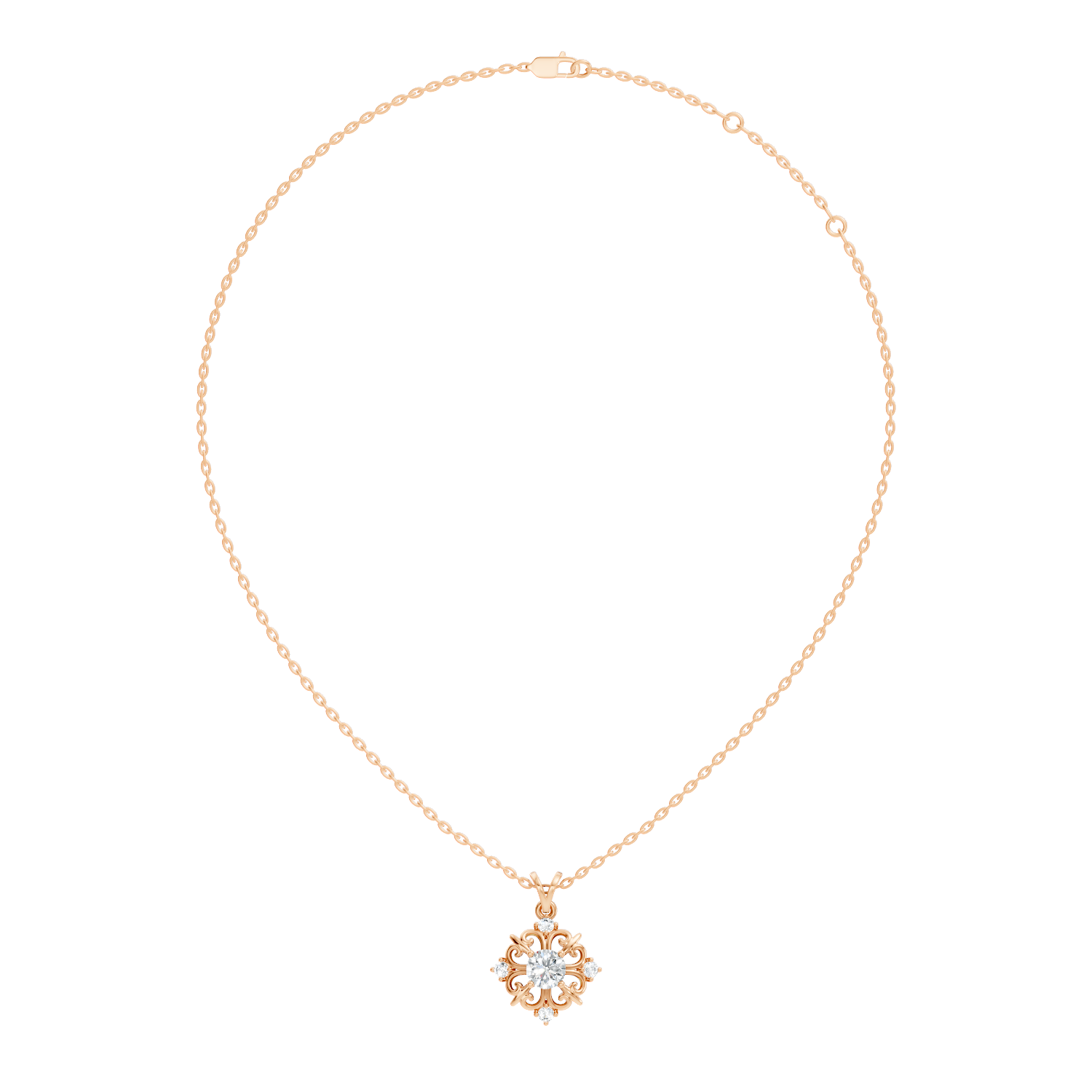 Round Solitaire Vintage Filigree Medallion Diamond Pendant