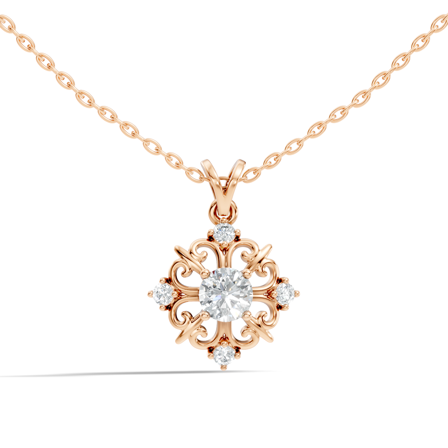 Round Solitaire Vintage Filigree Medallion Diamond Pendant