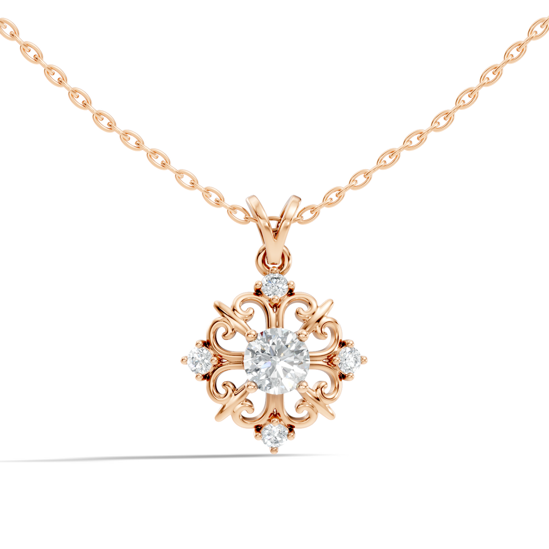 Round Solitaire Vintage Filigree Medallion Diamond Pendant