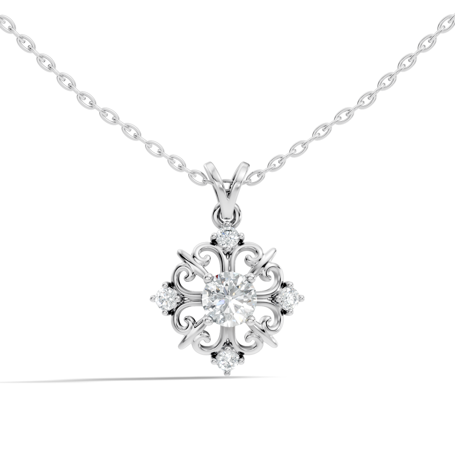 Round Solitaire Vintage Filigree Medallion Diamond Pendant