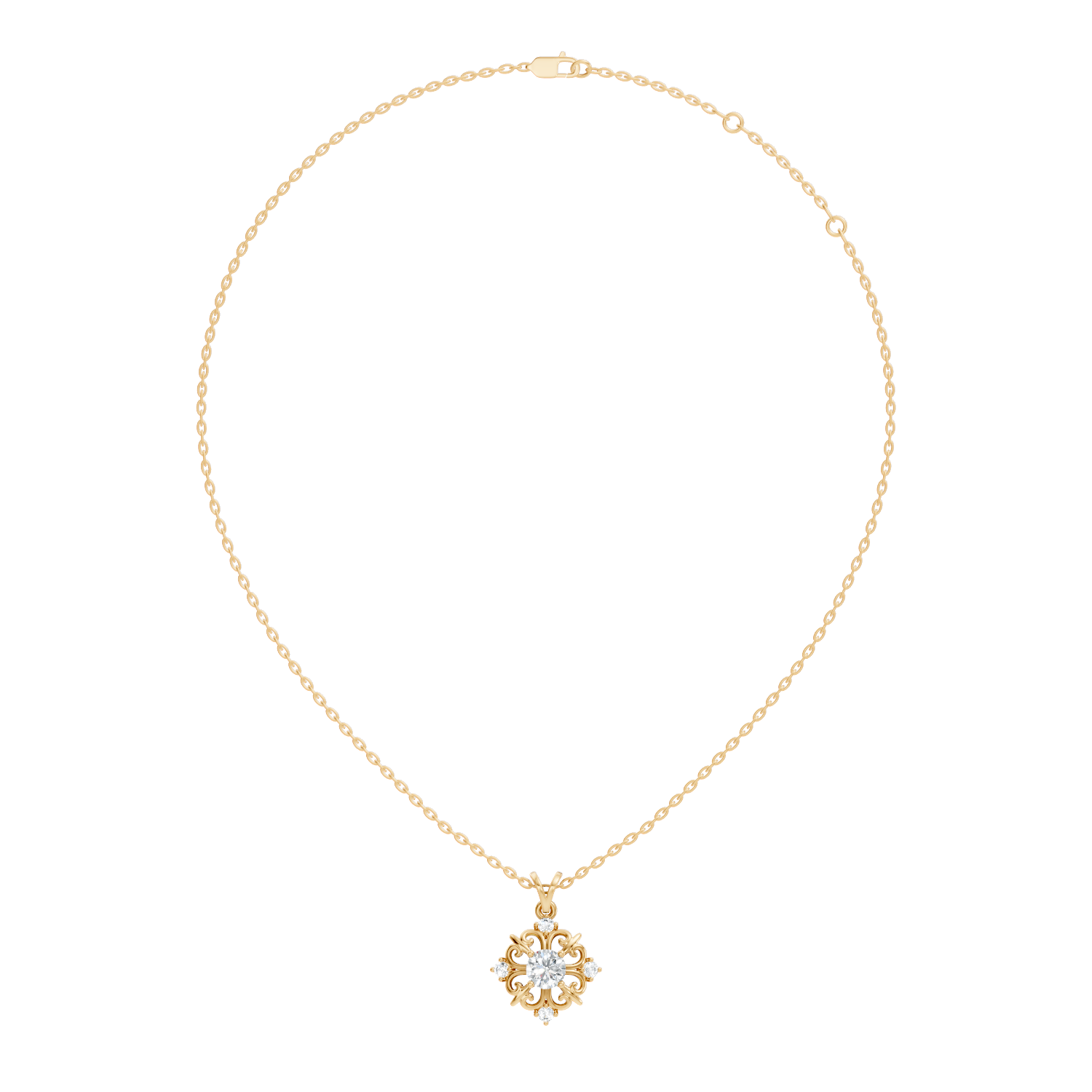 Round Solitaire Vintage Filigree Medallion Diamond Pendant