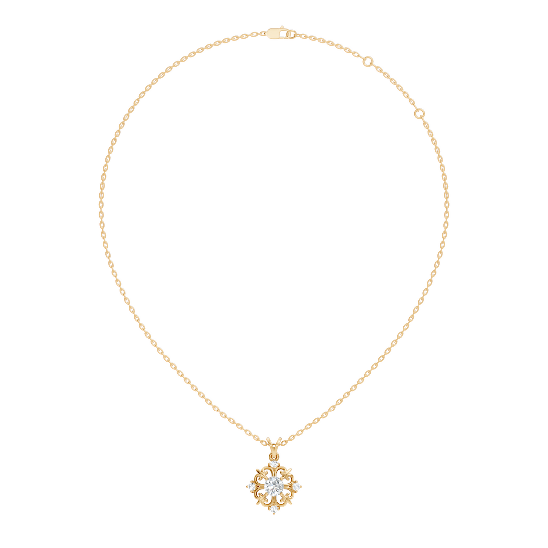 Round Solitaire Vintage Filigree Medallion Diamond Pendant