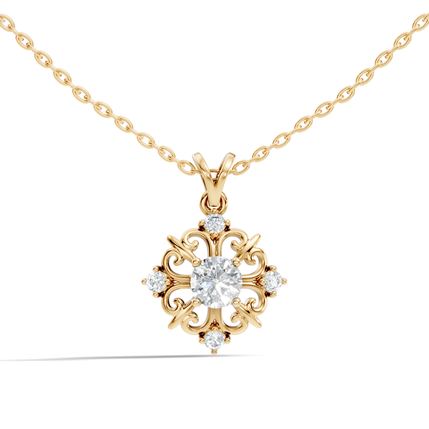 Round Solitaire Vintage Filigree Medallion Diamond Pendant