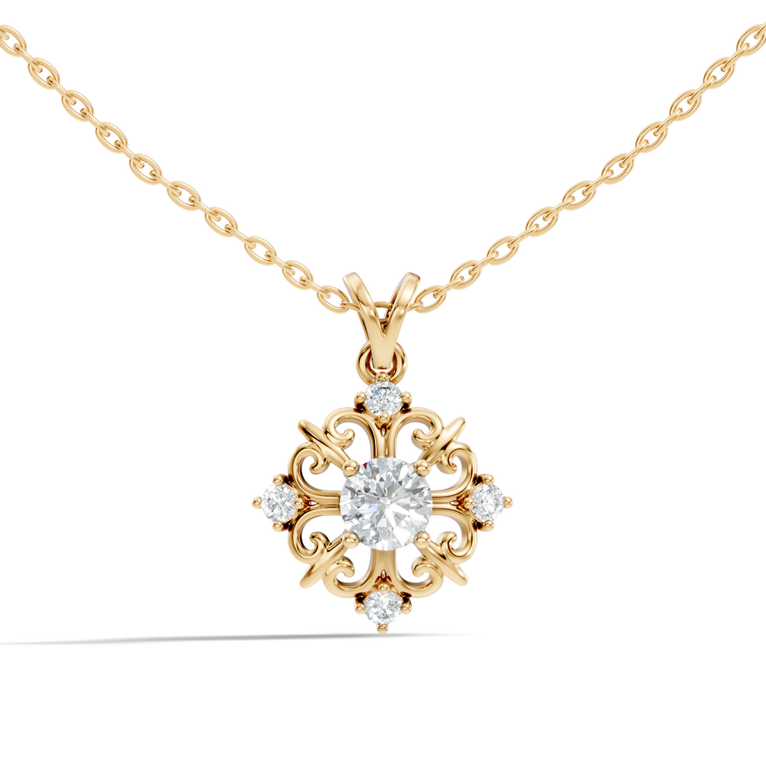 Round Solitaire Vintage Filigree Medallion Diamond Pendant
