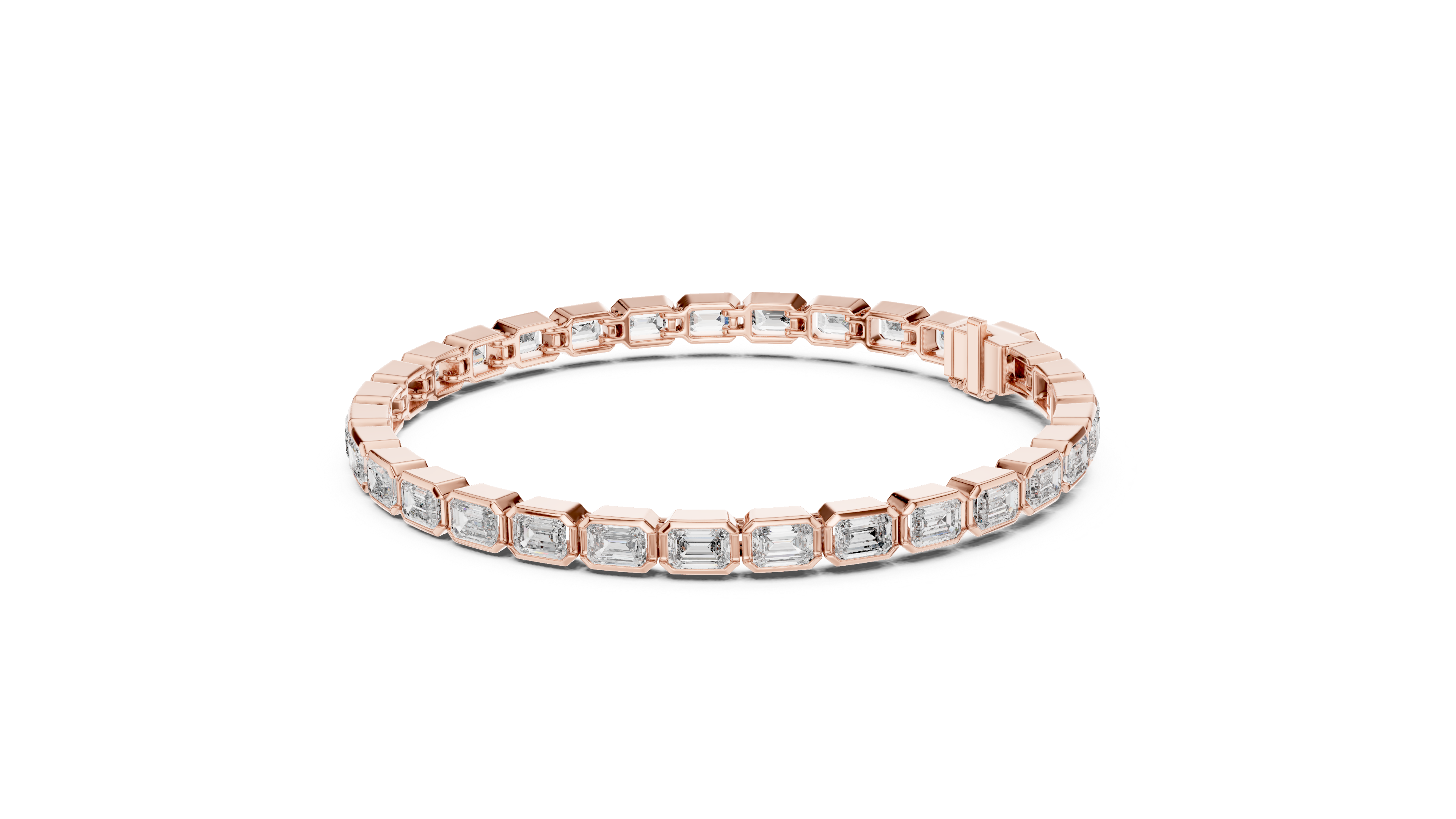30 Pointer Emerald Cut Diamond Bezel Set Tennis Bracelet