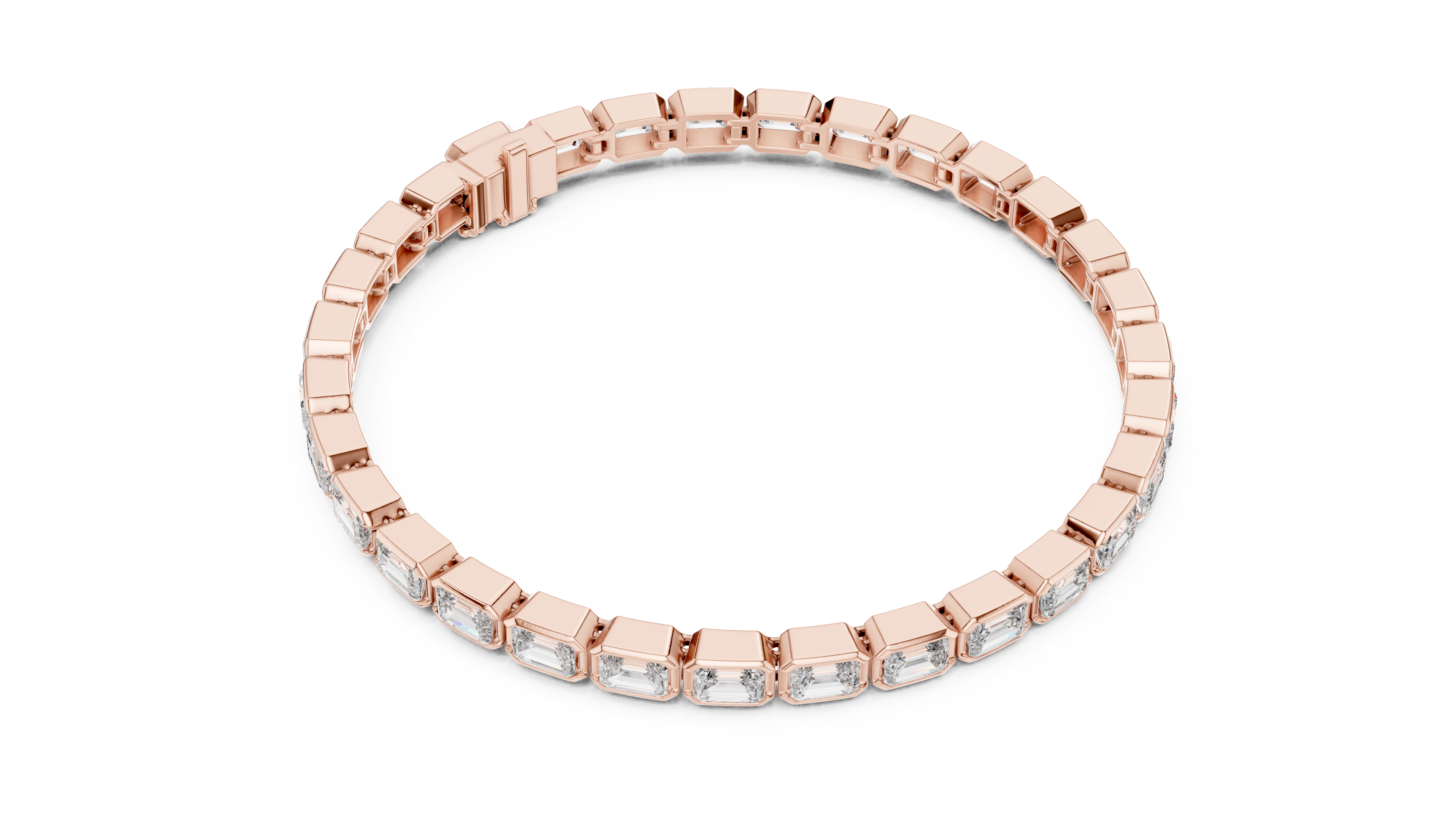30 Pointer Emerald Cut Diamond Bezel Set Tennis Bracelet