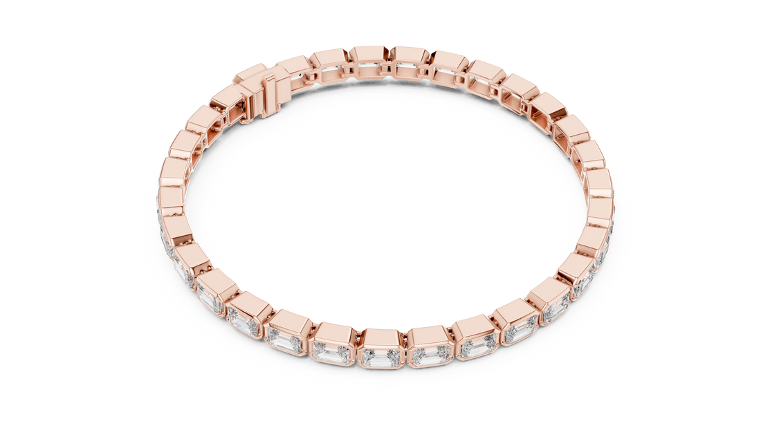 30 Pointer Emerald Cut Diamond Bezel Set Tennis Bracelet
