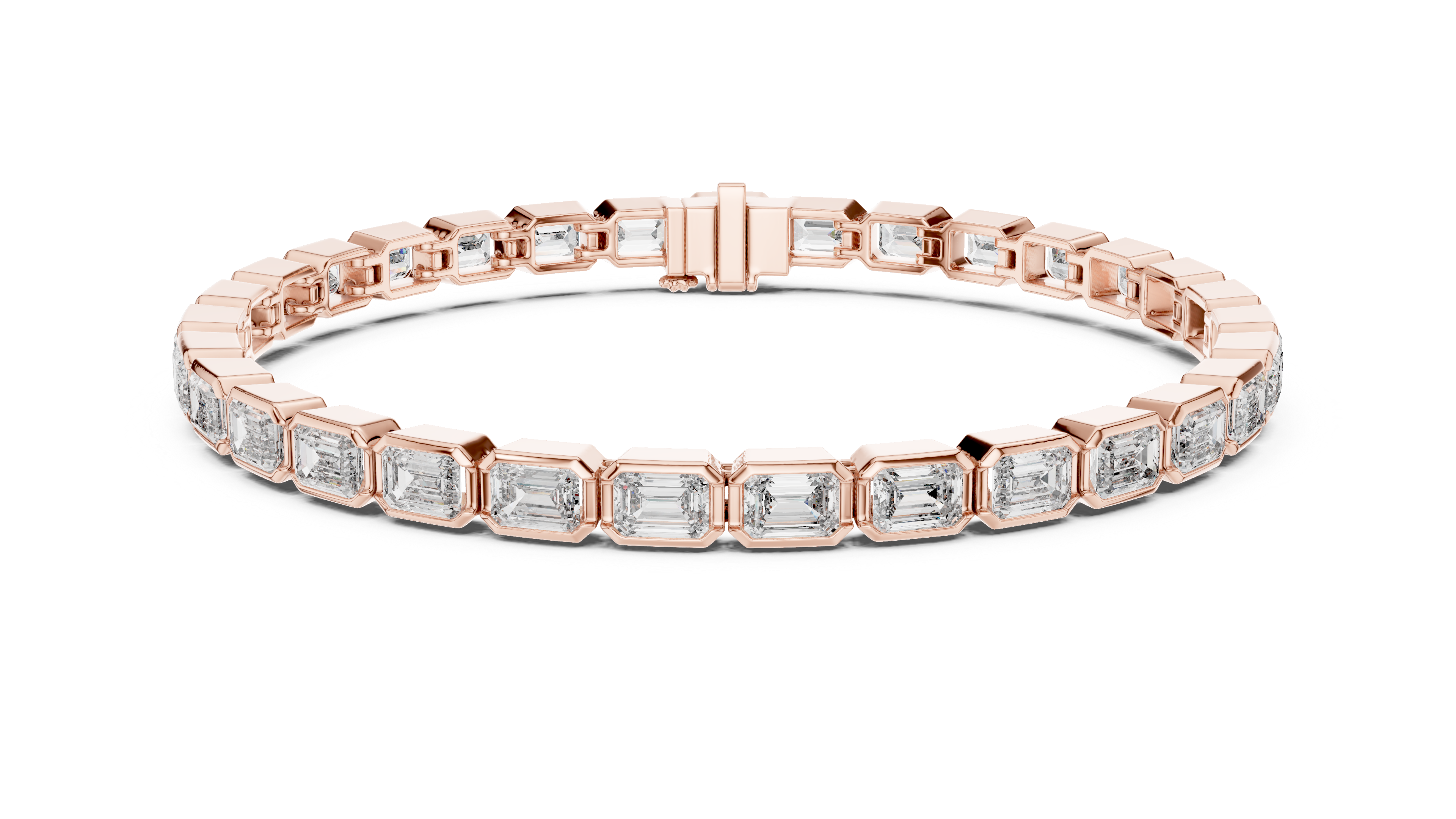 30 Pointer Emerald Cut Diamond Bezel Set Tennis Bracelet
