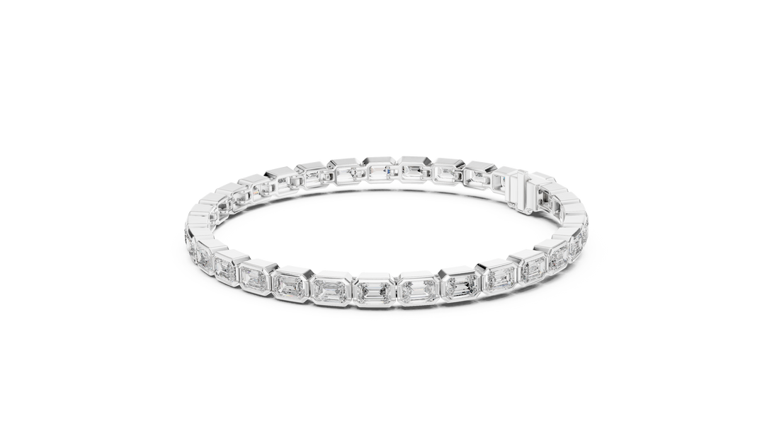 30 Pointer Emerald Cut Diamond Bezel Set Tennis Bracelet