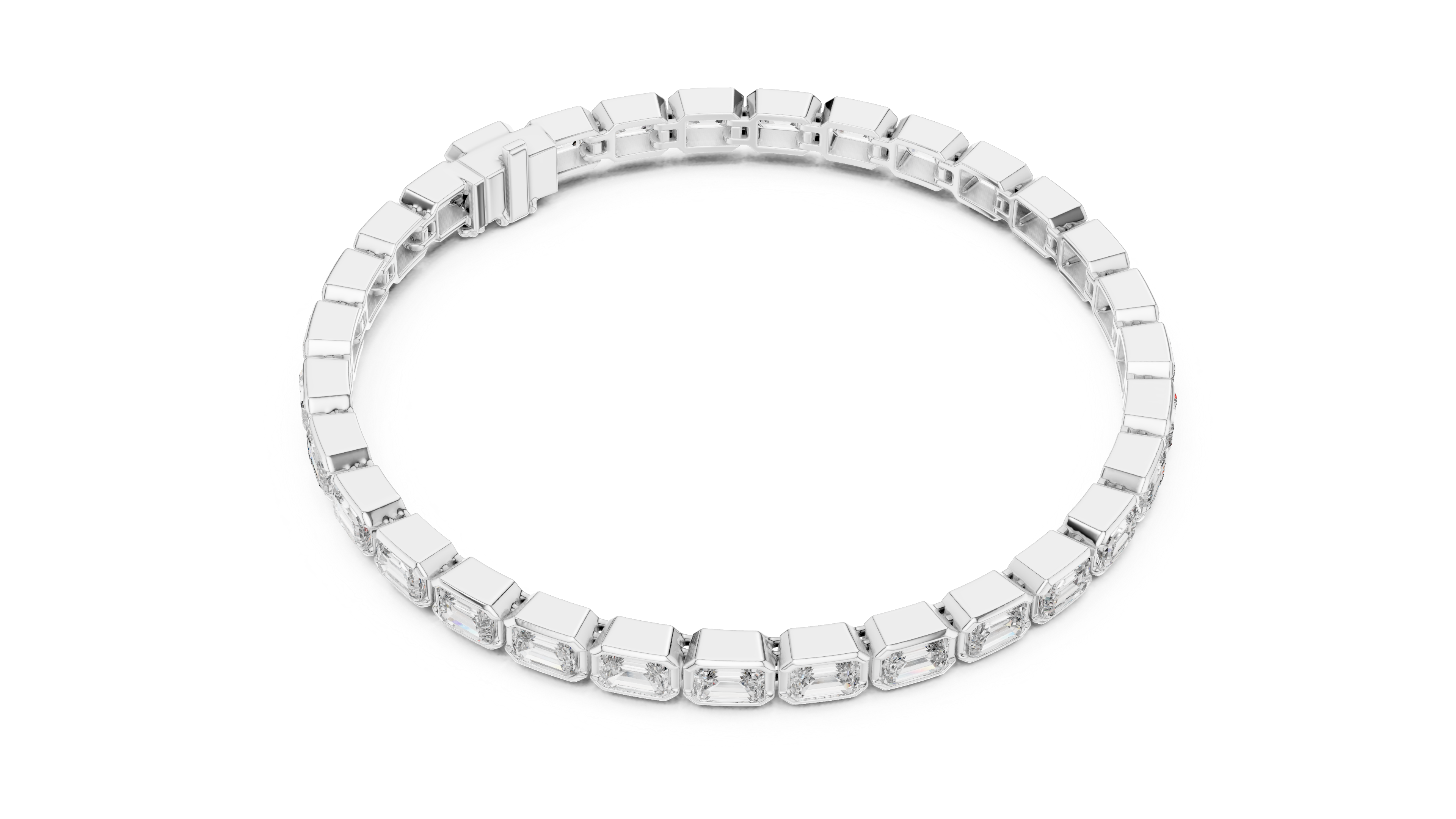 30 Pointer Emerald Cut Diamond Bezel Set Tennis Bracelet
