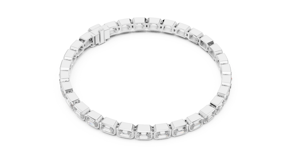 30 Pointer Emerald Cut Diamond Bezel Set Tennis Bracelet