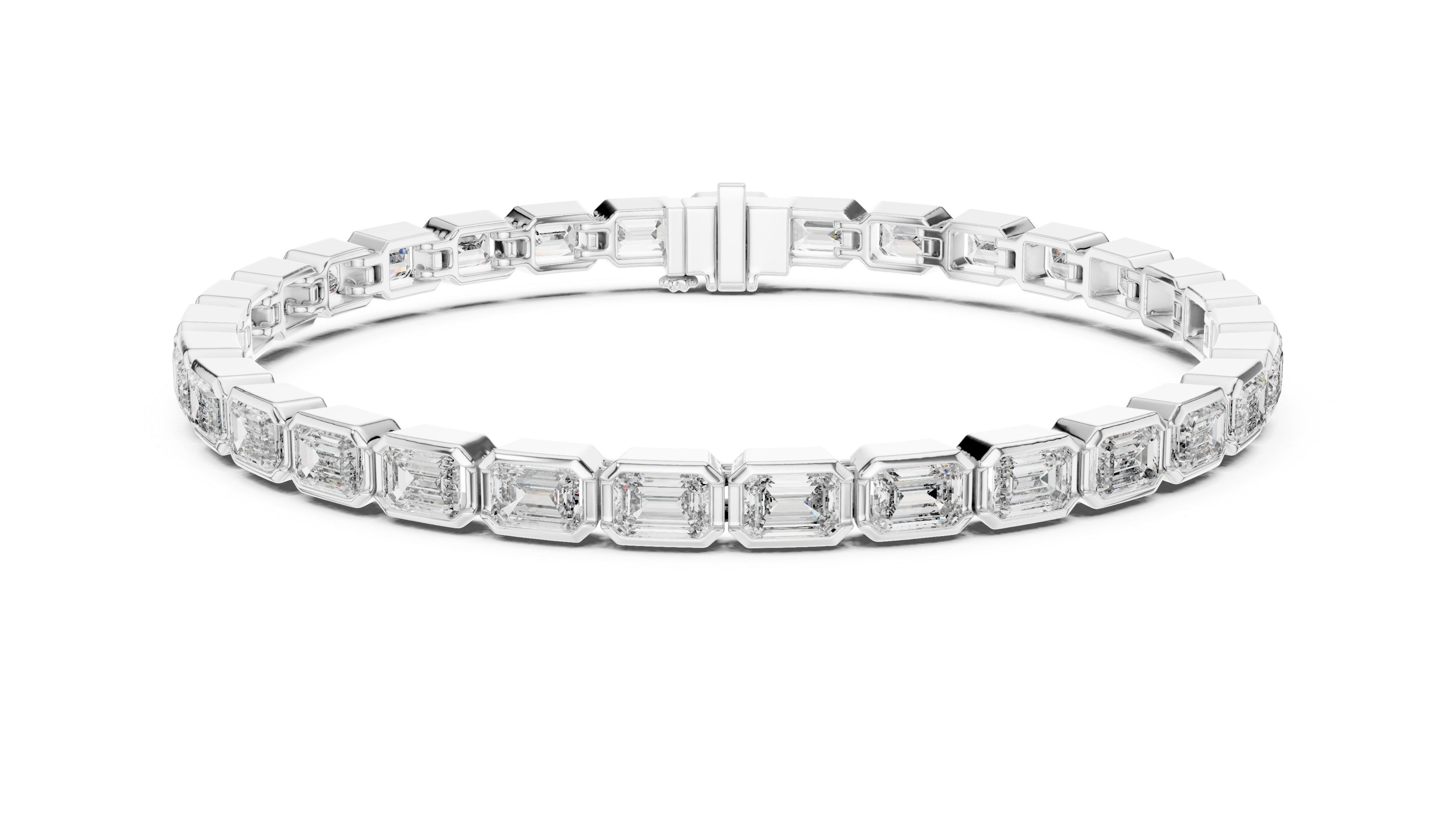 30 Pointer Emerald Cut Diamond Bezel Set Tennis Bracelet