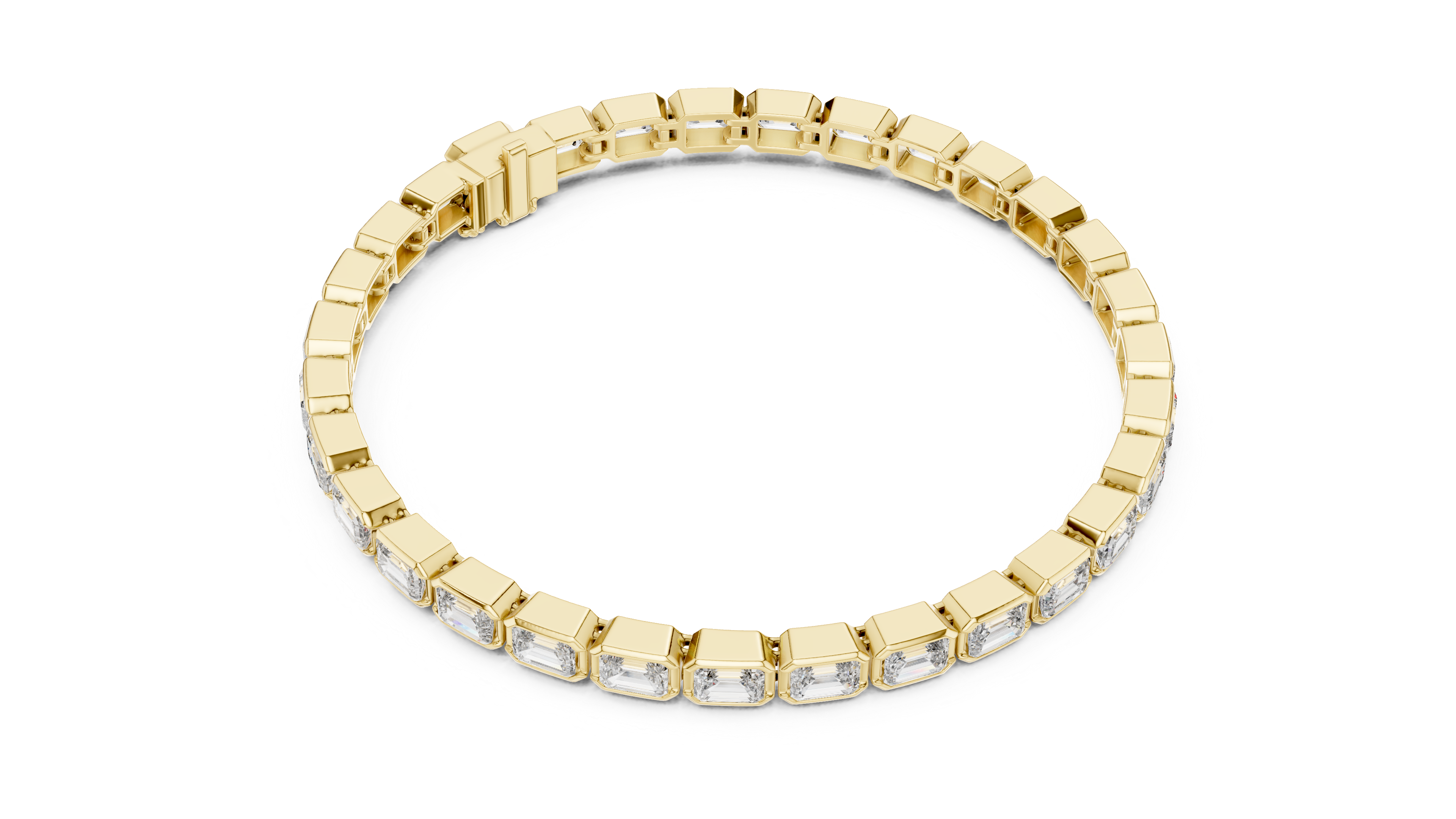 30 Pointer Emerald Cut Diamond Bezel Set Tennis Bracelet